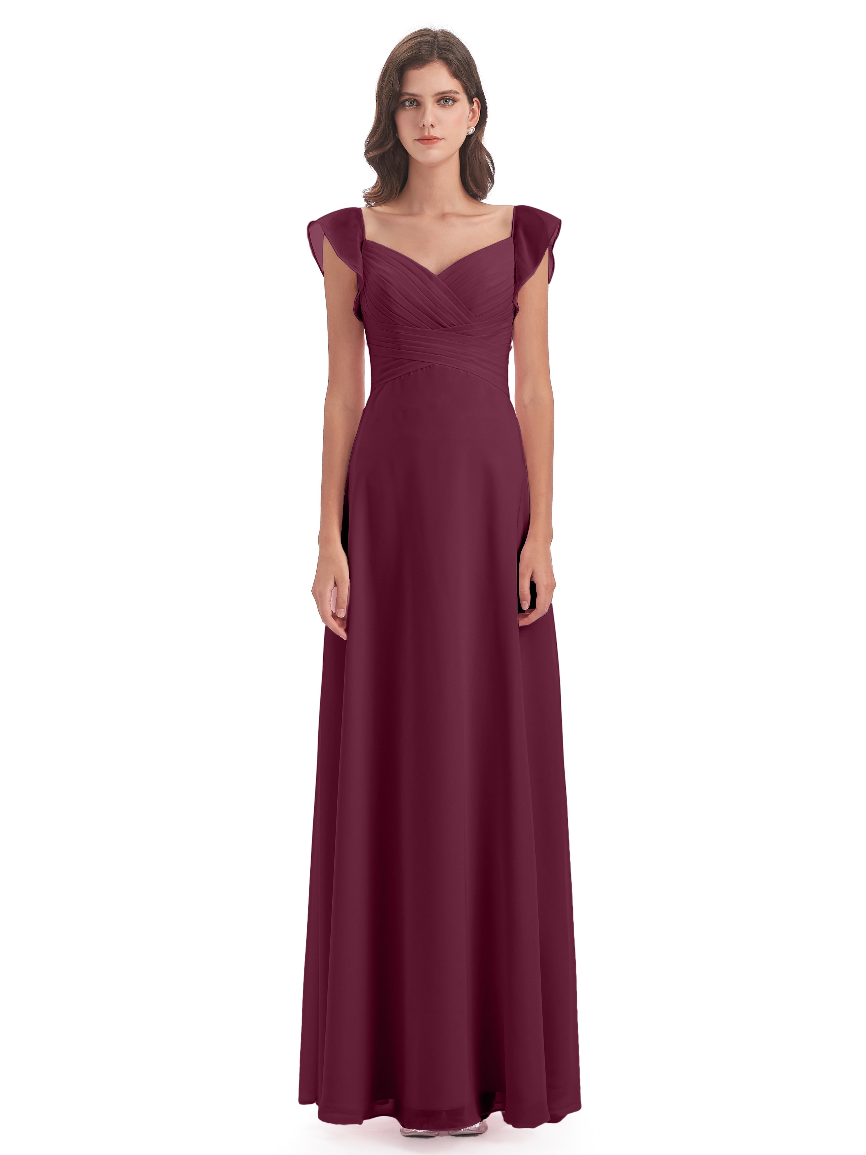 Robes De Demoiselle D'Honneur Mûre Fourreau/Colonne Col V Longue Robes Demoiselle D'Honneur