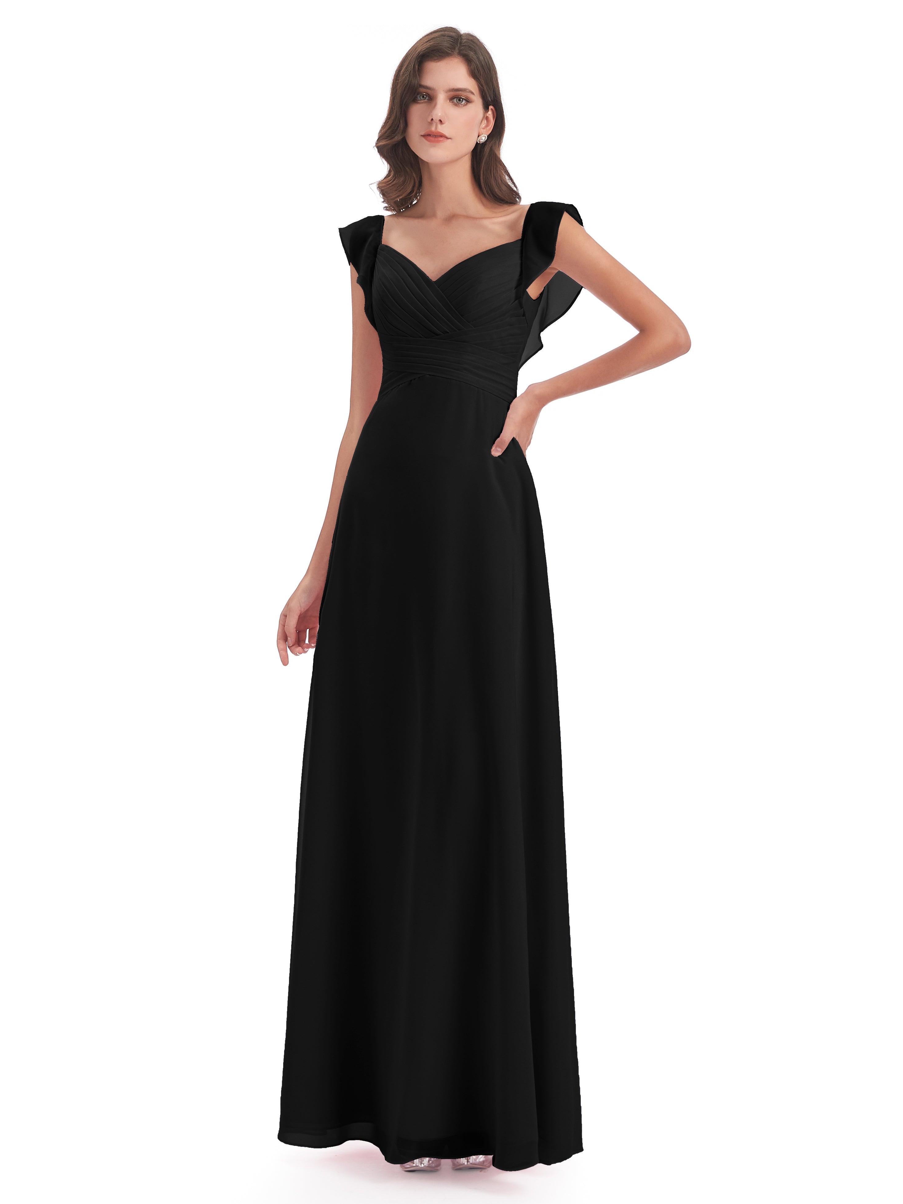 Robe Noire Demoiselle D Honneur Fourreau/Colonne Col V Longue Robes Demoiselle D'Honneur