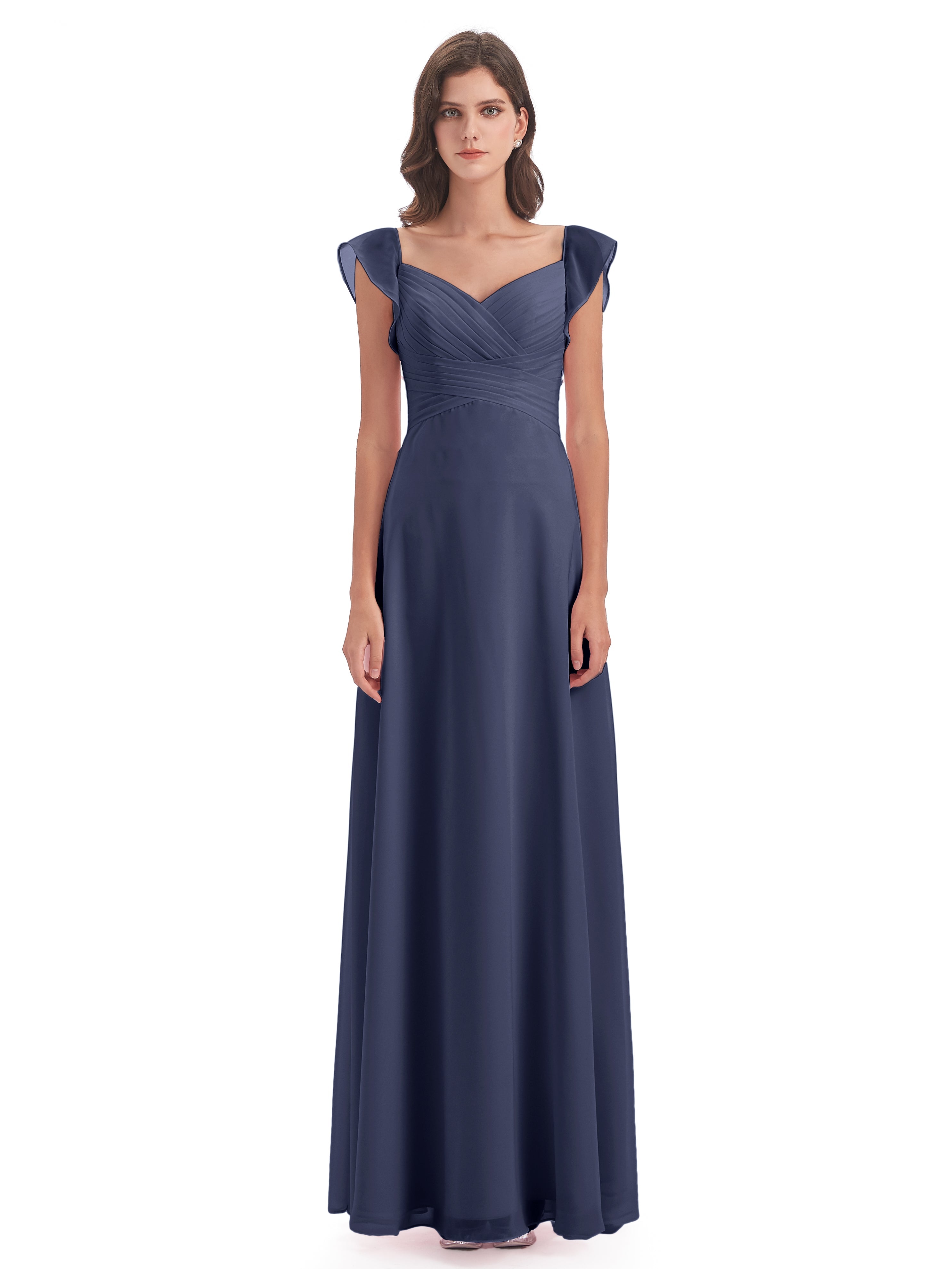 Robes De Demoiselle D'Honneur Bleu Orageux Fourreau/Colonne Col V Longue Robes Demoiselle D'Honneur