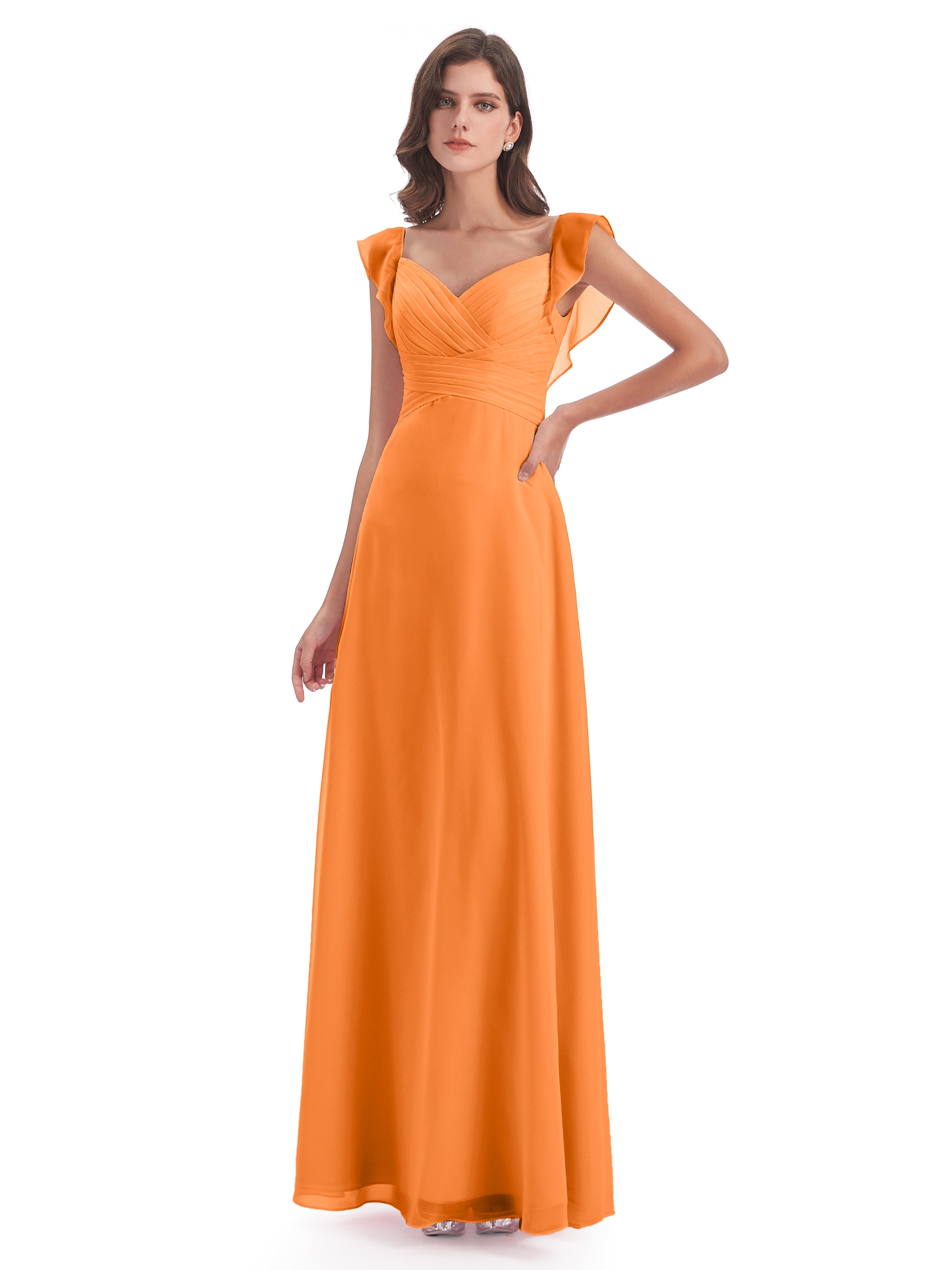 Robe De Demoiselle D Honneur Orange Fourreau/Colonne Col V Longue Robes Demoiselle D'Honneur