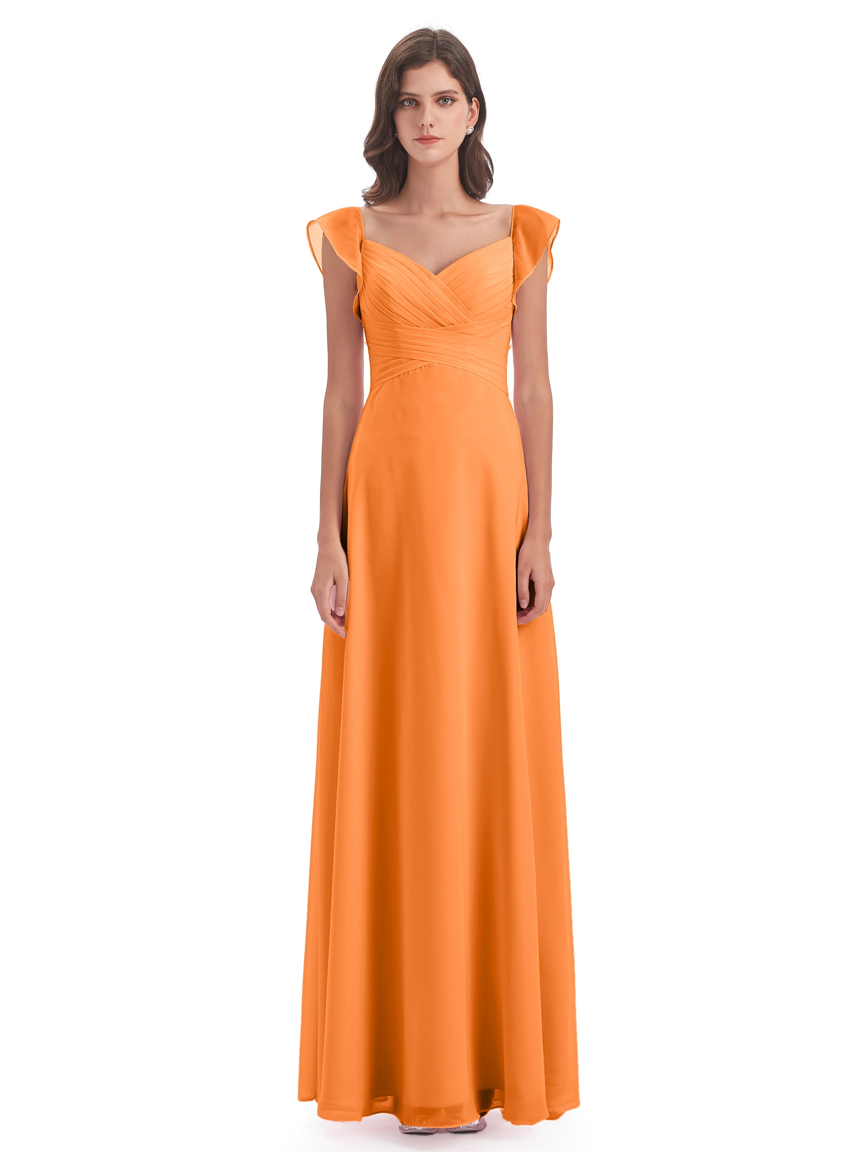 Robe De Demoiselle D Honneur Orange Fourreau/Colonne Col V Longue Robes Demoiselle D'Honneur