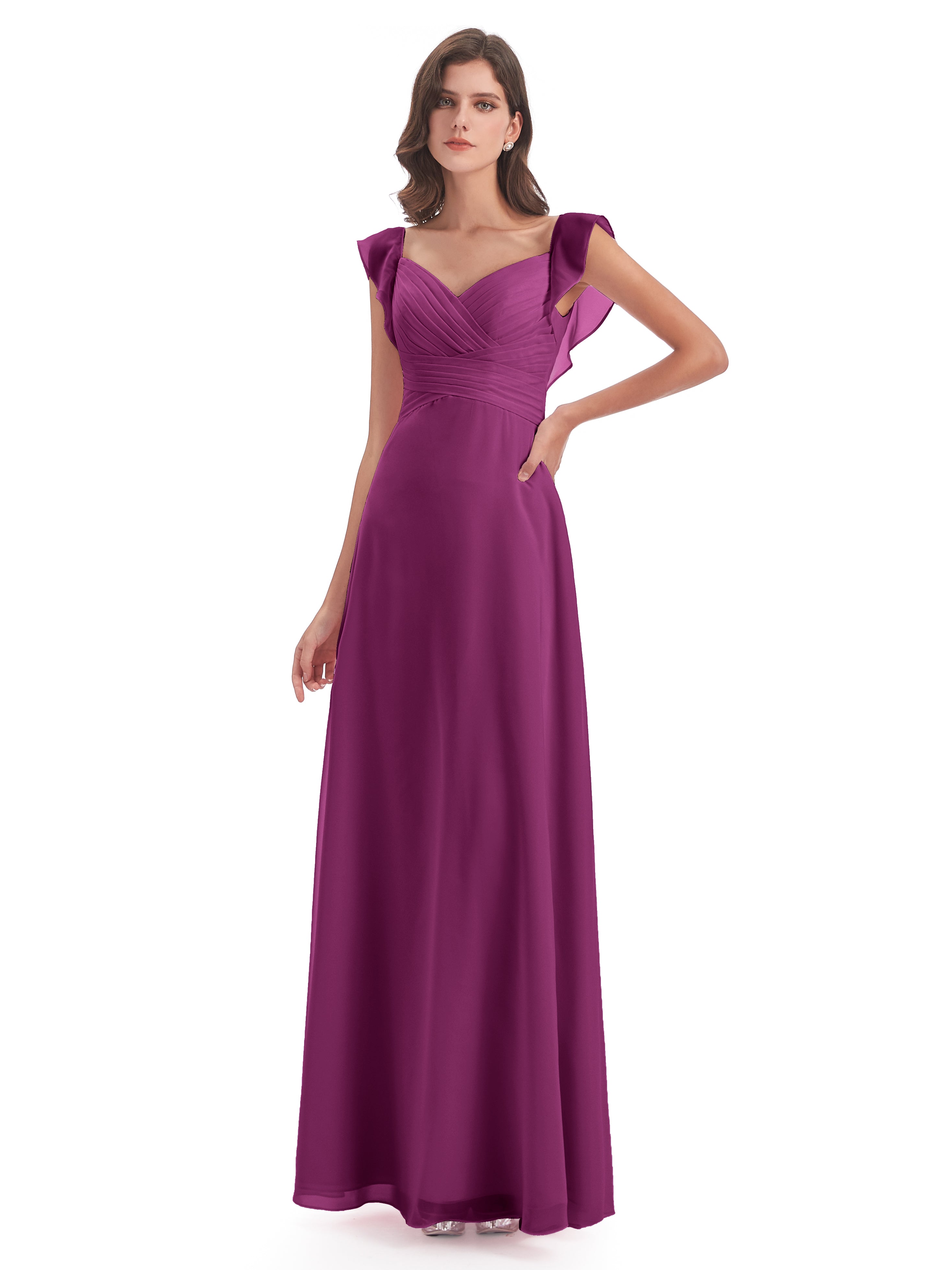 Robes De Demoiselle D'Honneur Orchidée Fourreau/Colonne Col V Longue Robes Demoiselle D'Honneur