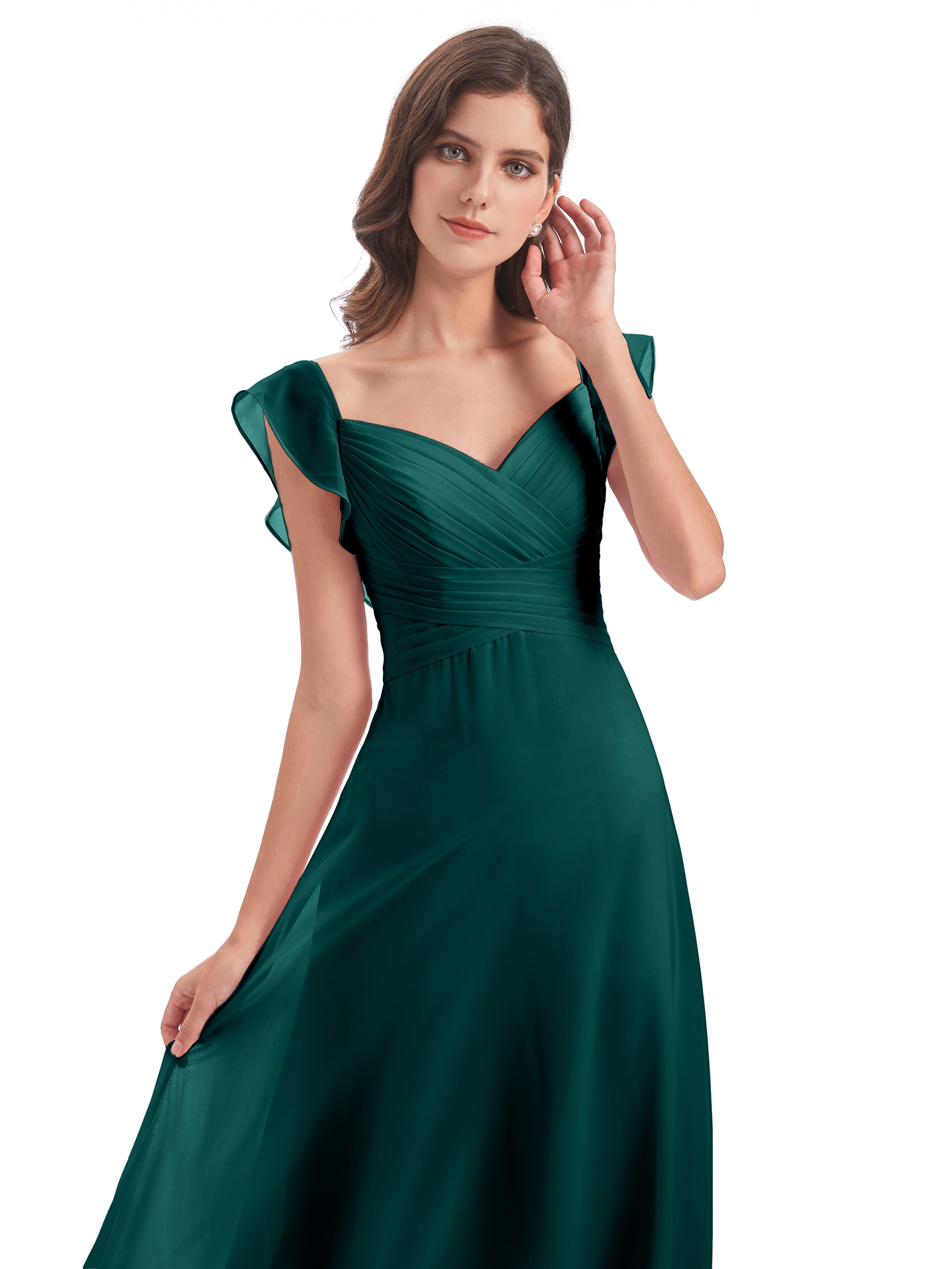 Robes De Demoiselle D'Honneur En Mousseline De Paon Fourreau/Colonne Col V Longue Robes Demoiselle D'Honneur