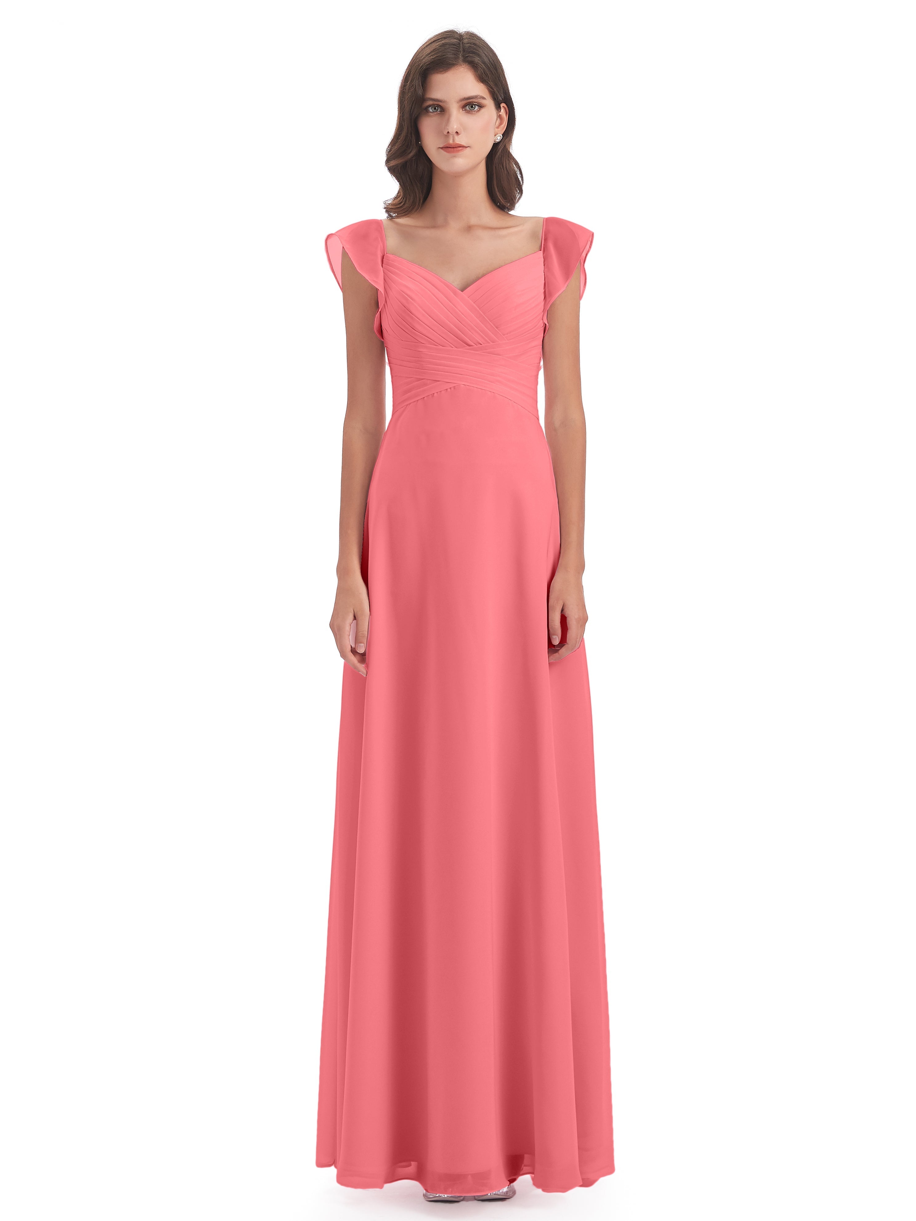 Robes De Demoiselle D'Honneur Pastèque Fourreau/Colonne Col V Longue Robes Demoiselle D'Honneur