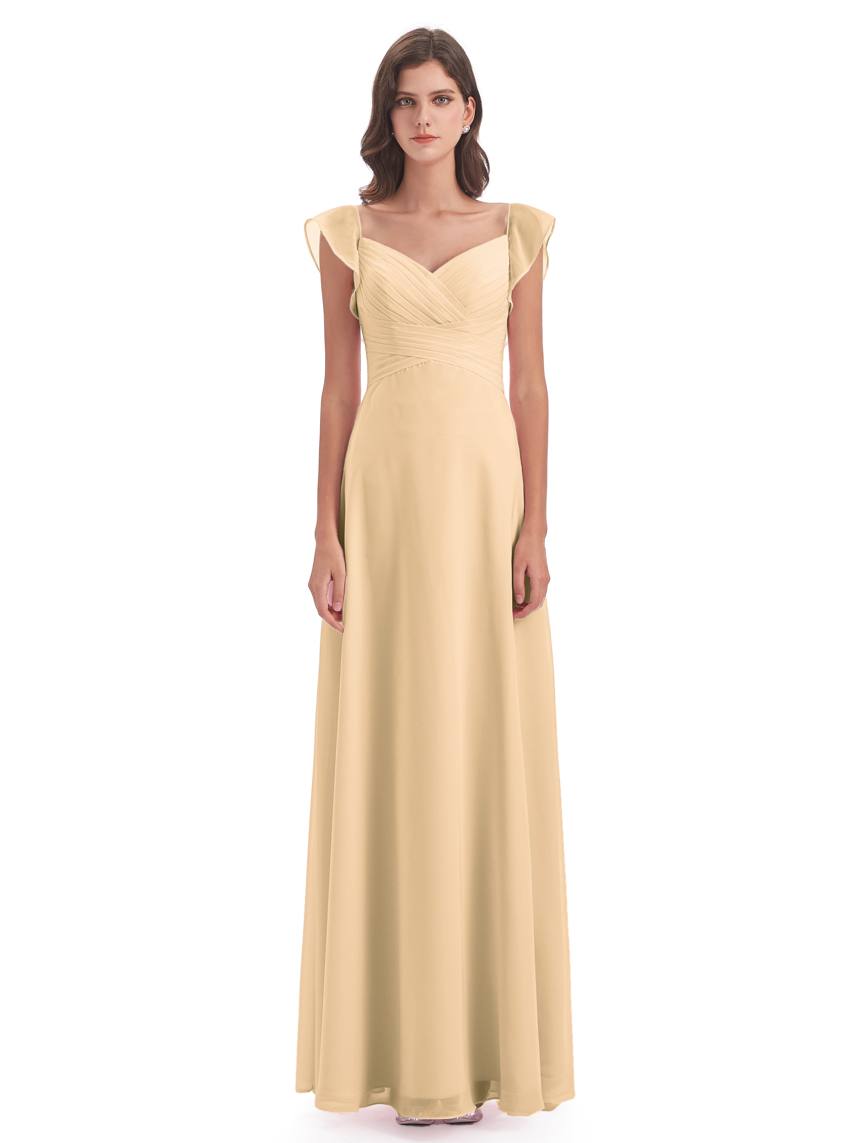 Robes De Demoiselle D'Honneur Pêche Fourreau/Colonne Col V Longue Robes Demoiselle D'Honneur