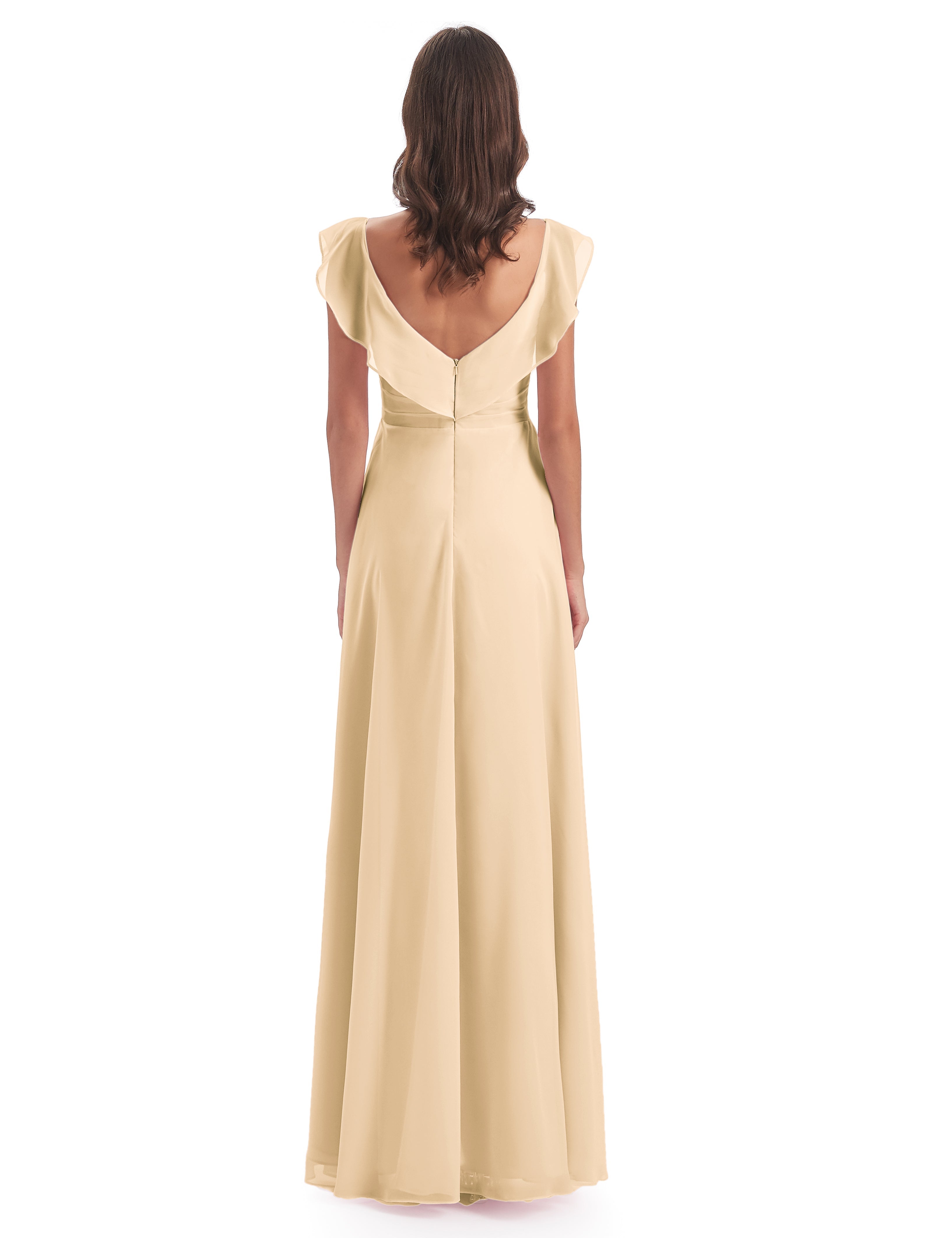 Robes De Demoiselle D'Honneur Pêche Fourreau/Colonne Col V Longue Robes Demoiselle D'Honneur