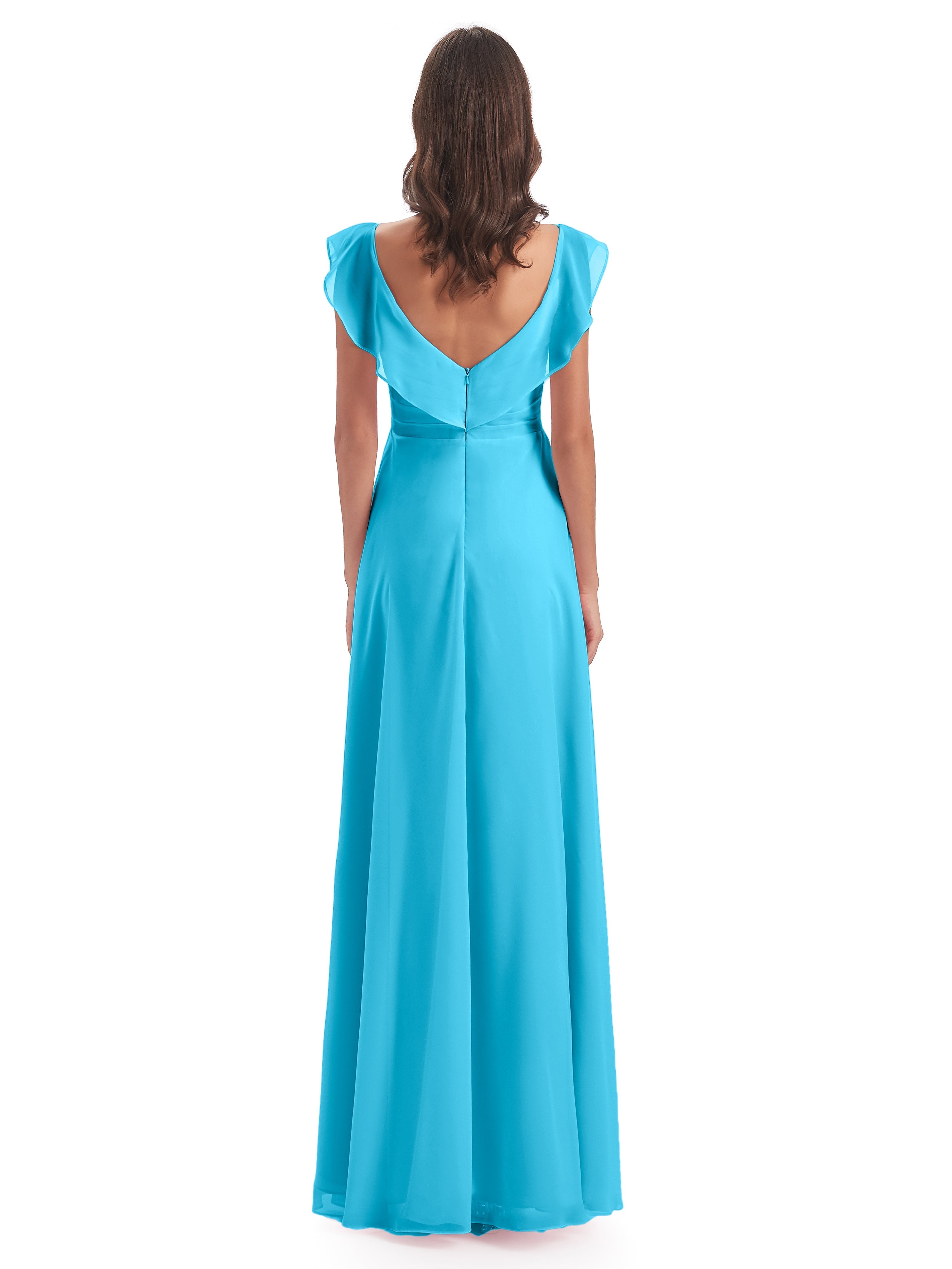 Robe De Demoiselle D'Honneur En Piscine Fourreau/Colonne Col V Longue Robes Demoiselle D'Honneur