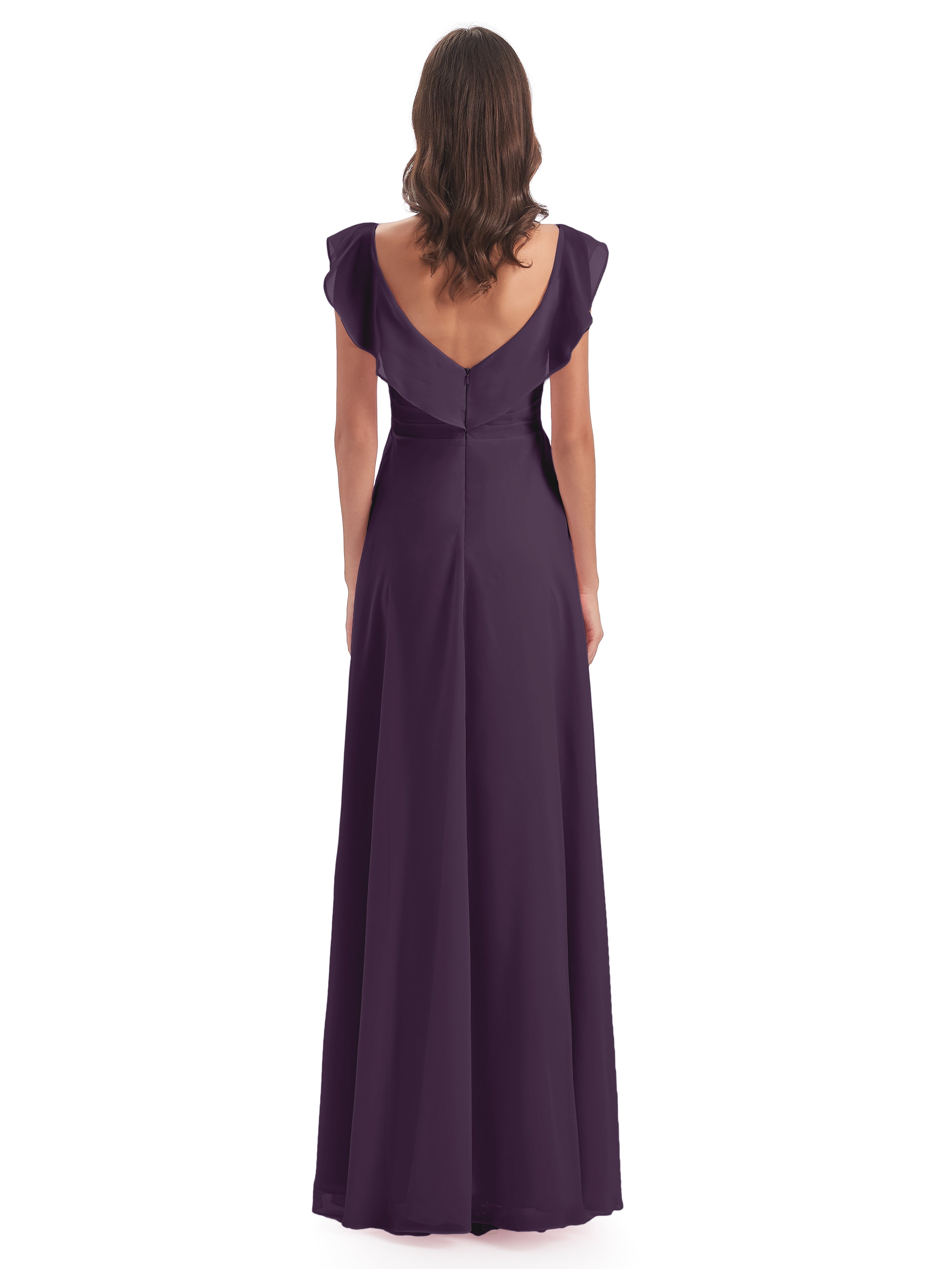 Robe De Demoiselle D'Honneur En Plum Fourreau/Colonne Col V Longue Robes Demoiselle D'Honneur