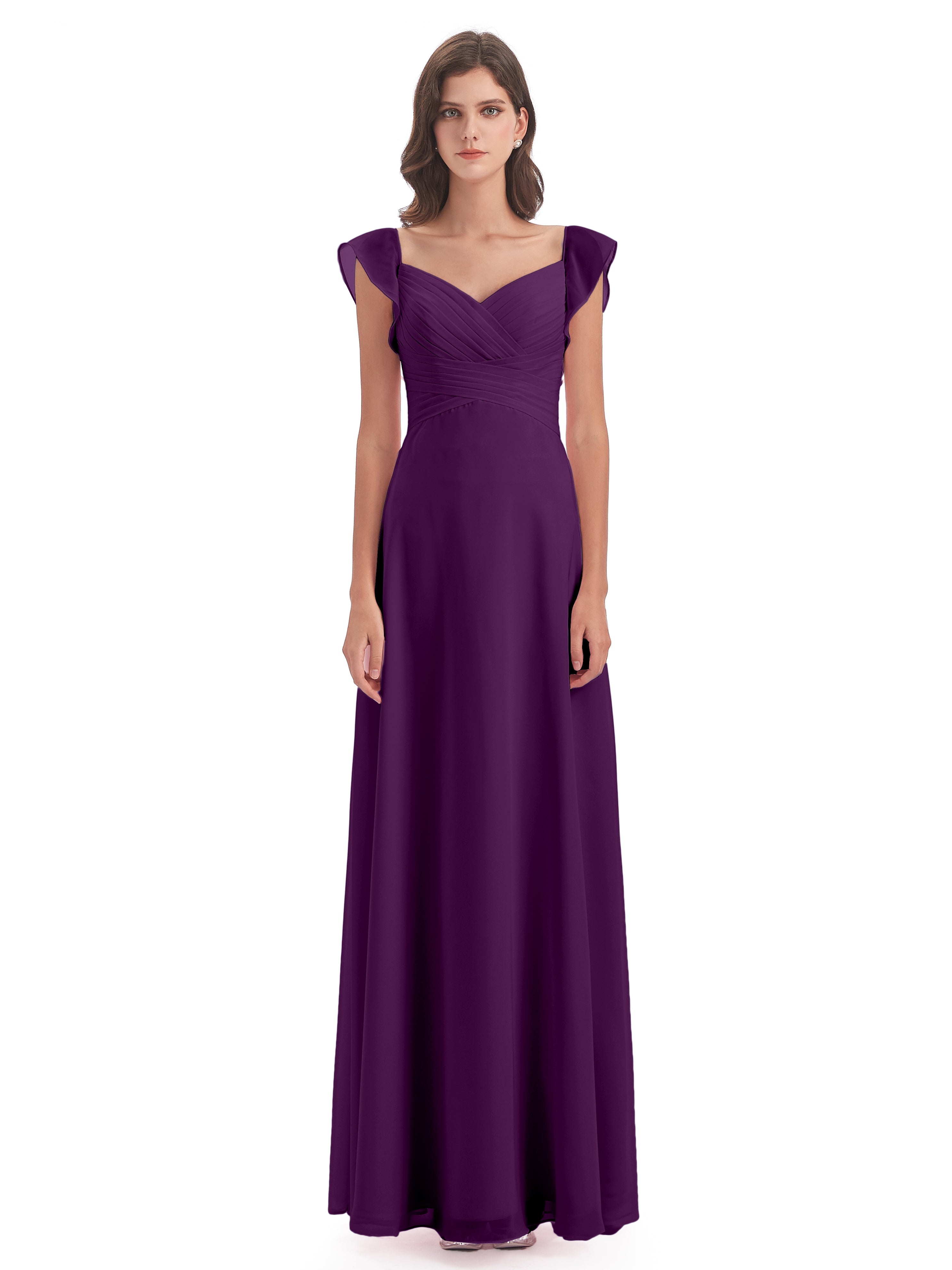 Robes De Demoiselle D'Honneur En Raisin Fourreau/Colonne Col V Longue Robes Demoiselle D'Honneur