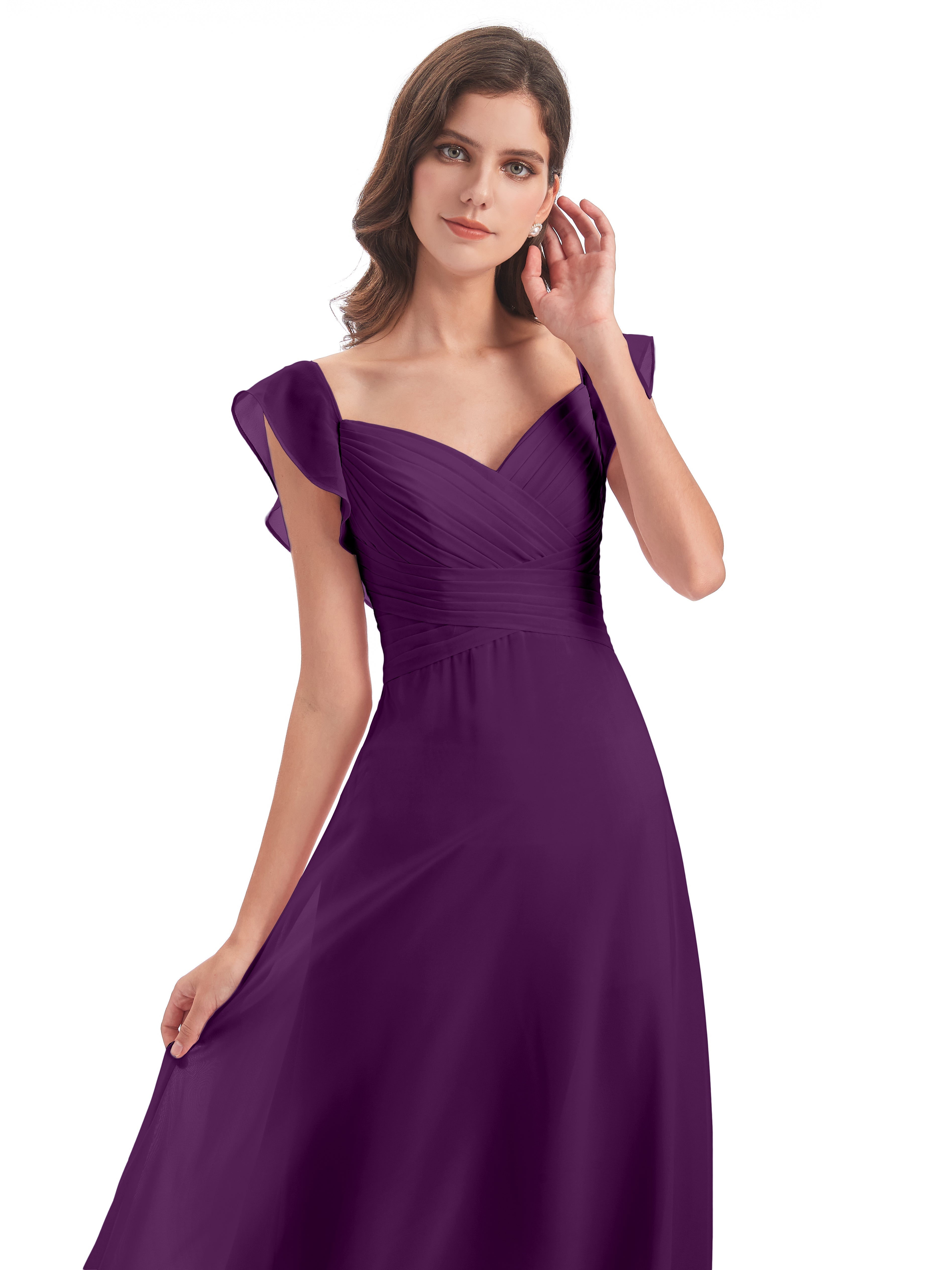 Robes De Demoiselle D'Honneur En Raisin Fourreau/Colonne Col V Longue Robes Demoiselle D'Honneur