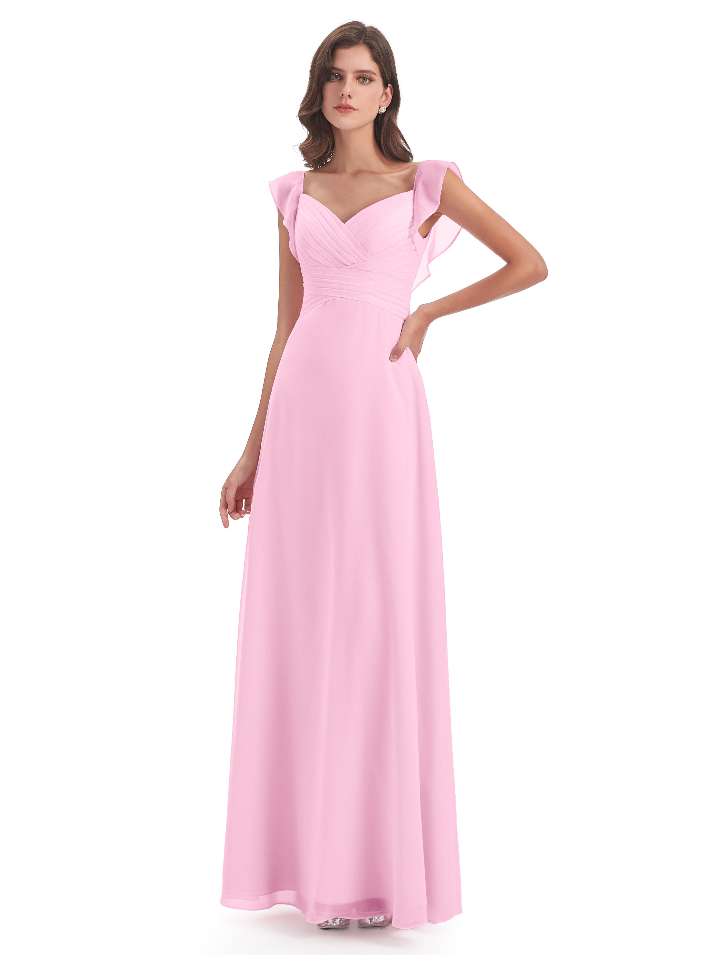 Robes De Demoiselle D'Honneur Rose Bonbon Fourreau/Colonne Col V Longue Robes Demoiselle D'Honneur