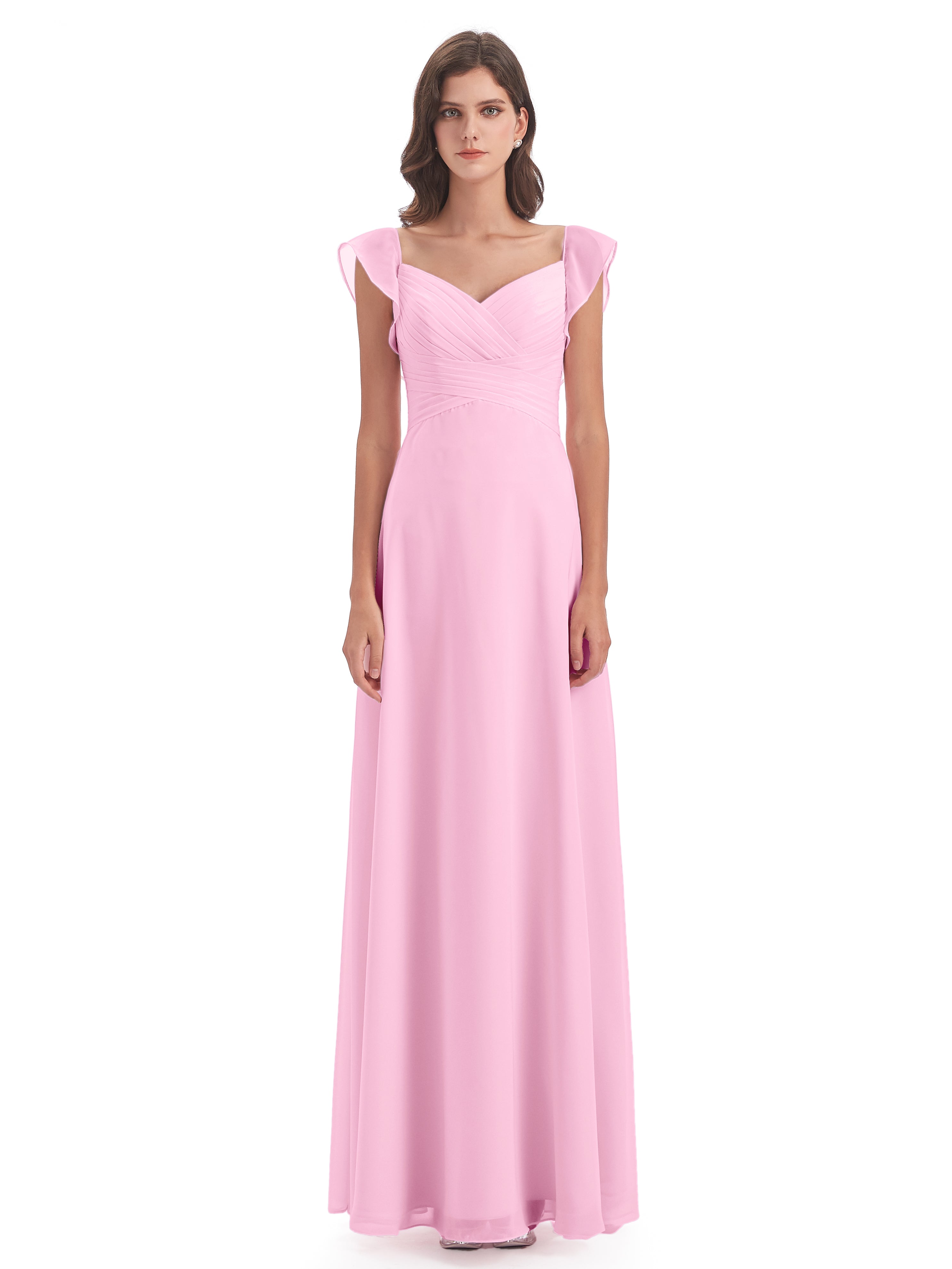 Robes De Demoiselle D'Honneur Rose Bonbon Fourreau/Colonne Col V Longue Robes Demoiselle D'Honneur