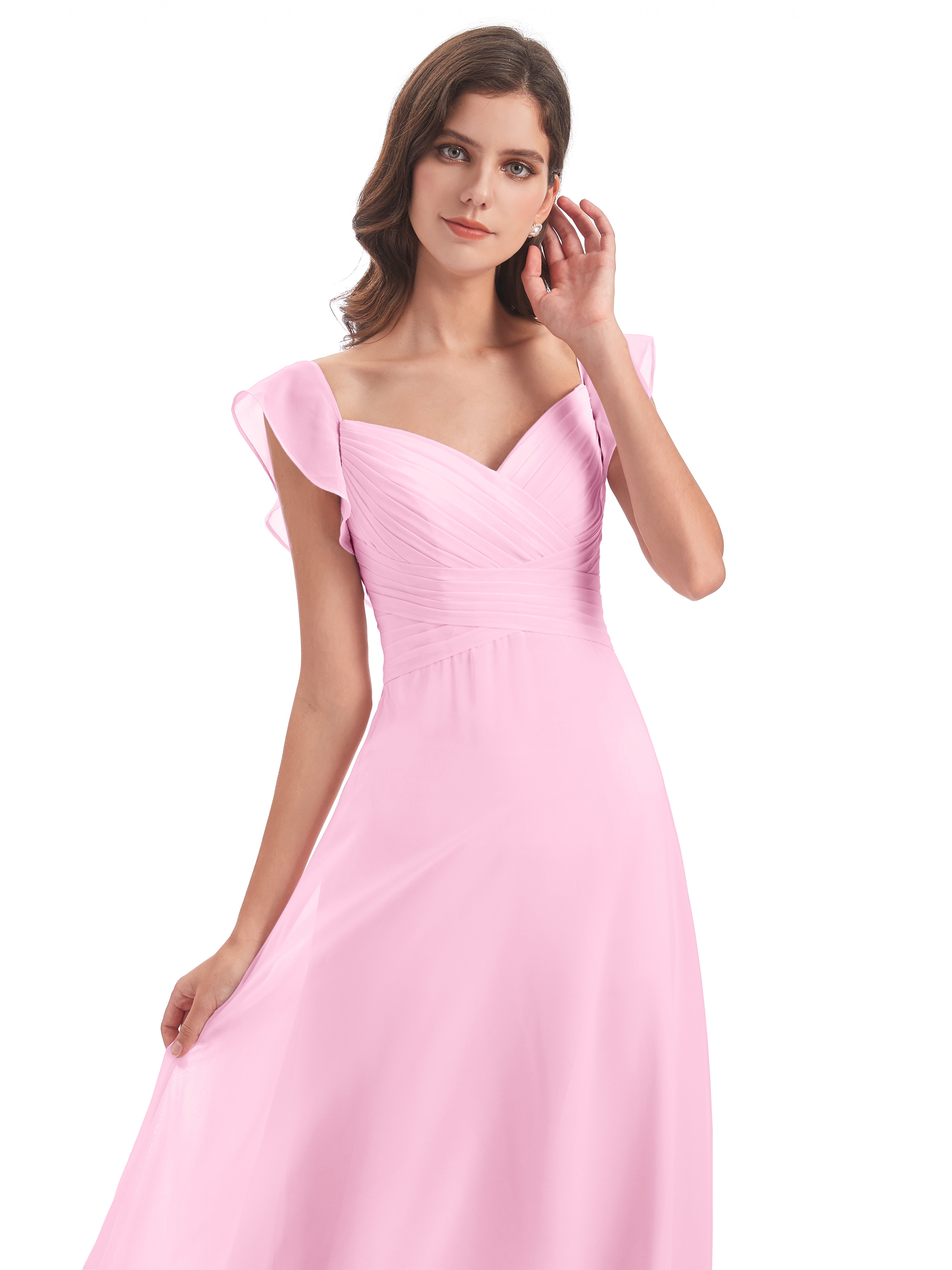 Robes De Demoiselle D'Honneur Rose Bonbon Fourreau/Colonne Col V Longue Robes Demoiselle D'Honneur