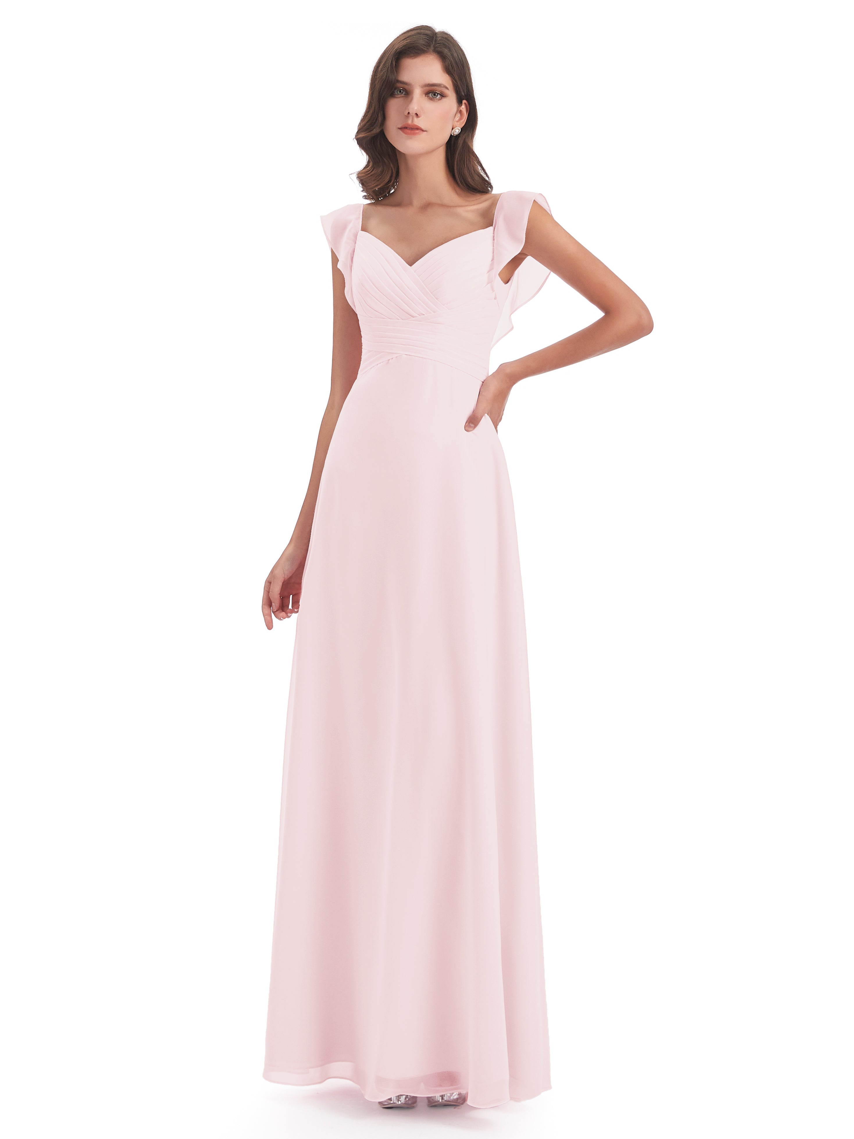 Robes Demoiselle D Honneur Rose Pale Fourreau/Colonne Col V Longue Robes Demoiselle D'Honneur