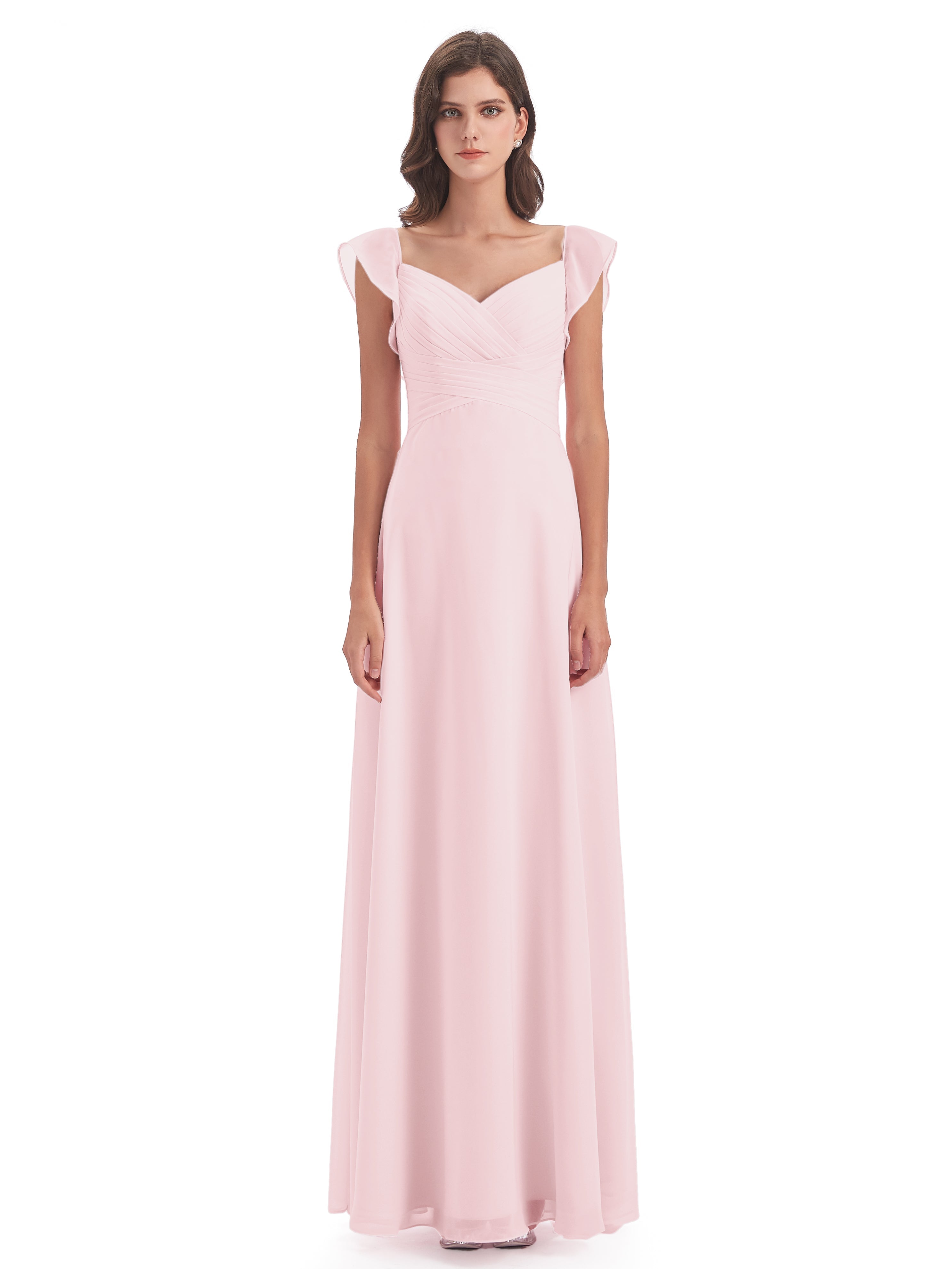 Robes Demoiselle D Honneur Rose Pale Fourreau/Colonne Col V Longue Robes Demoiselle D'Honneur