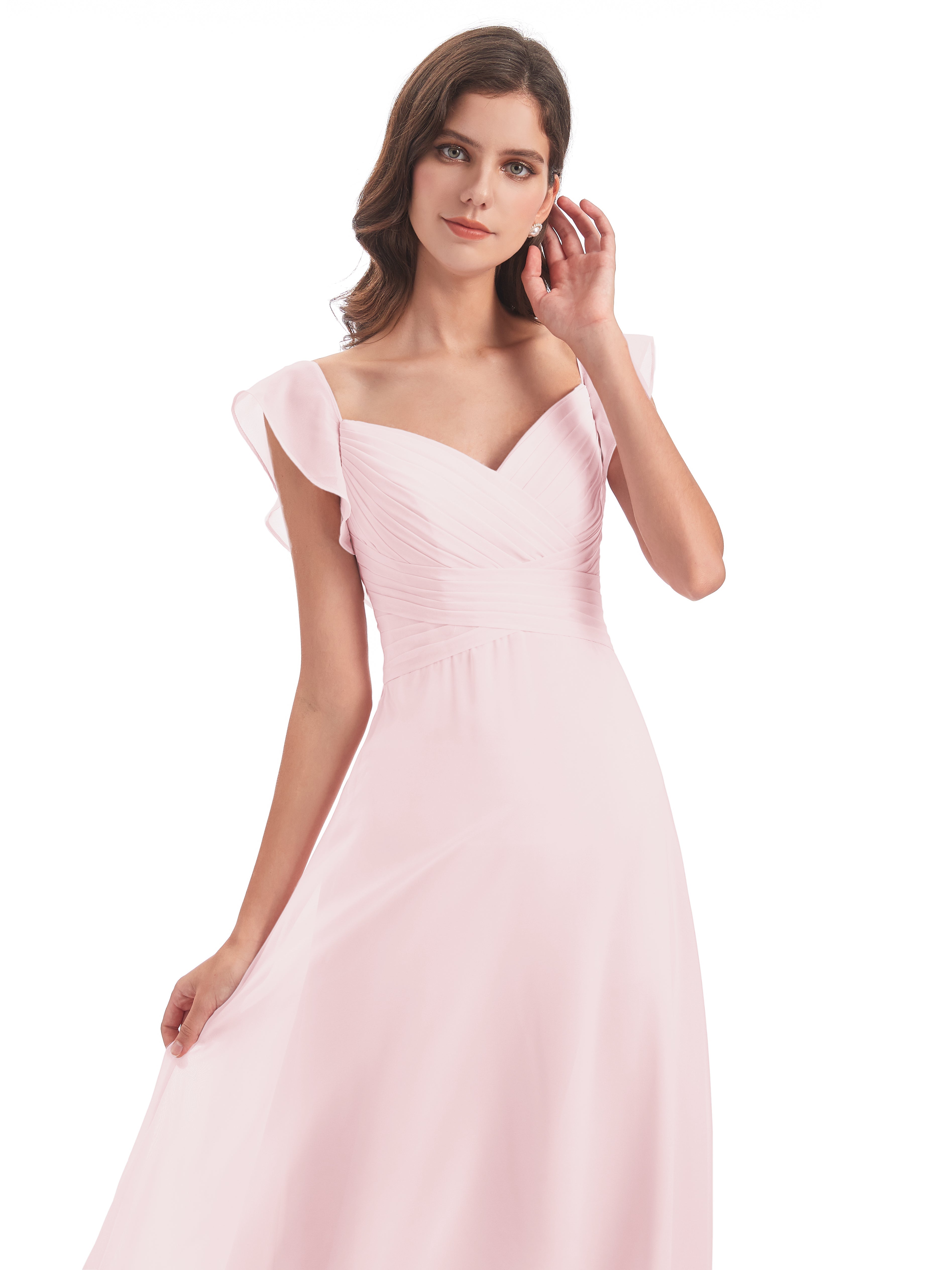 Robes Demoiselle D Honneur Rose Pale Fourreau/Colonne Col V Longue Robes Demoiselle D'Honneur