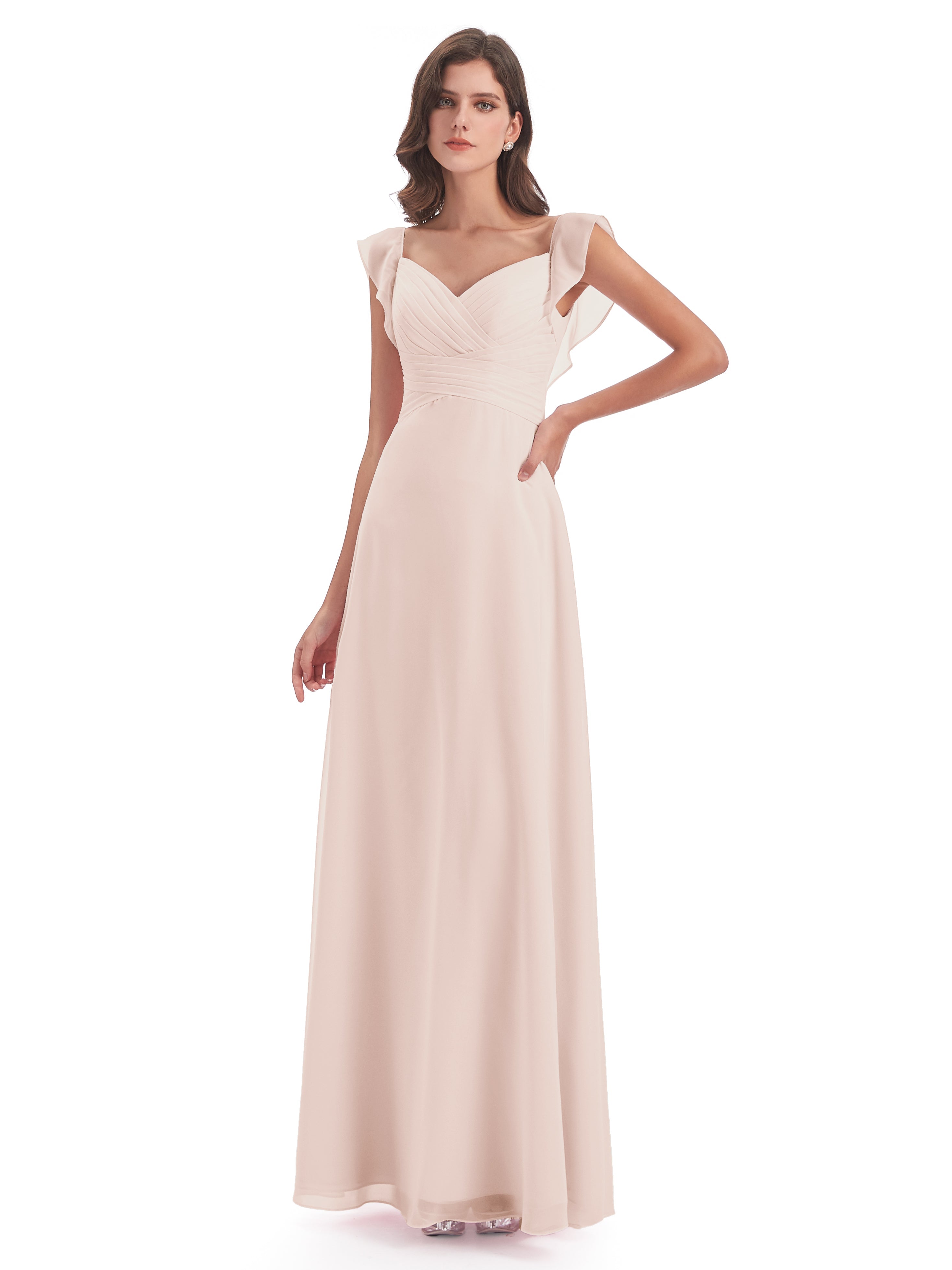 Robe De Demoiselle D'Honneur En Perles Fourreau/Colonne Col V Longue Robes Demoiselle D'Honneur