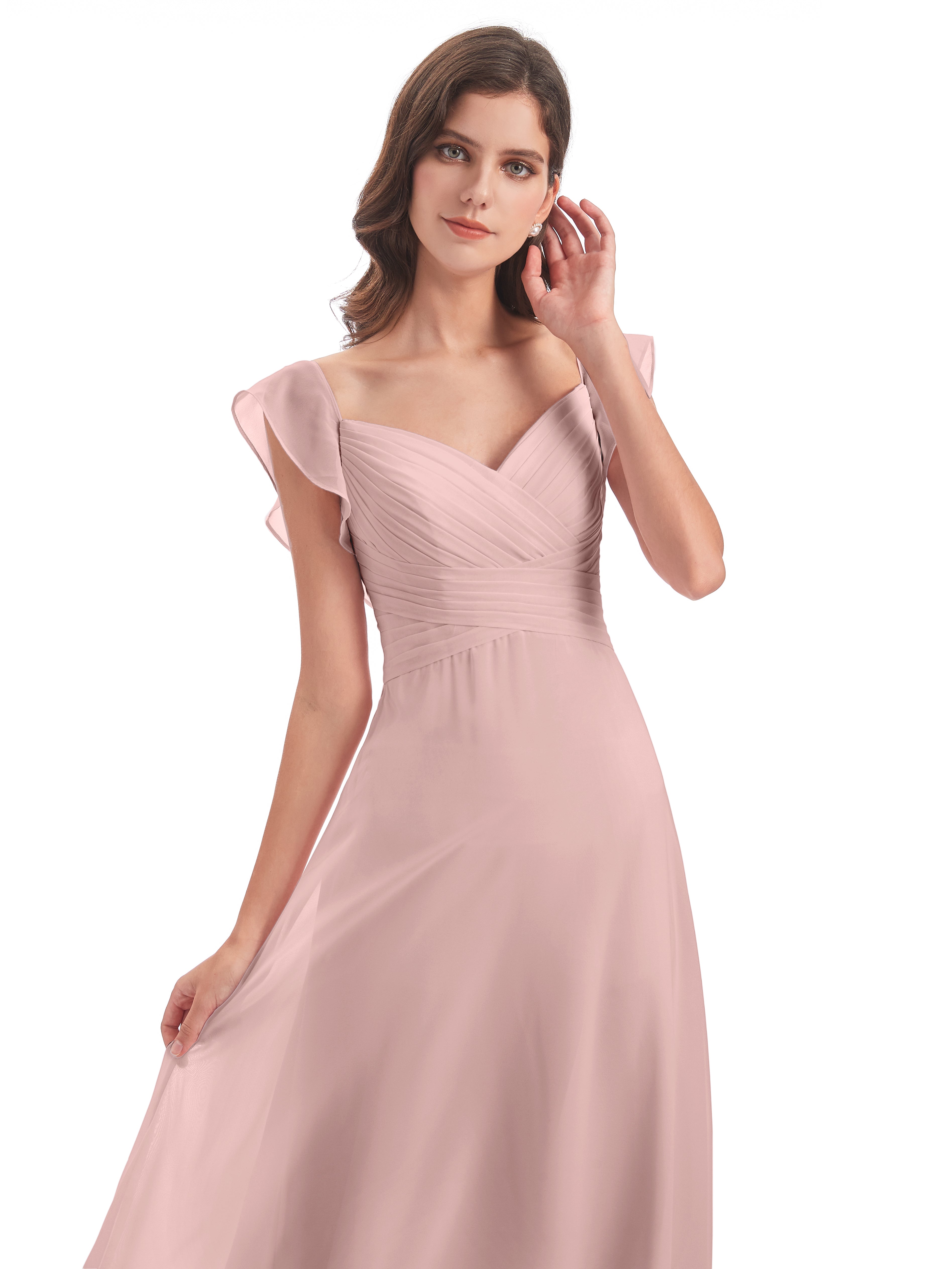 Robe De Demoiselle D Honneur Rose Poudrée Fourreau/Colonne Col V Longue Robes Demoiselle D'Honneur