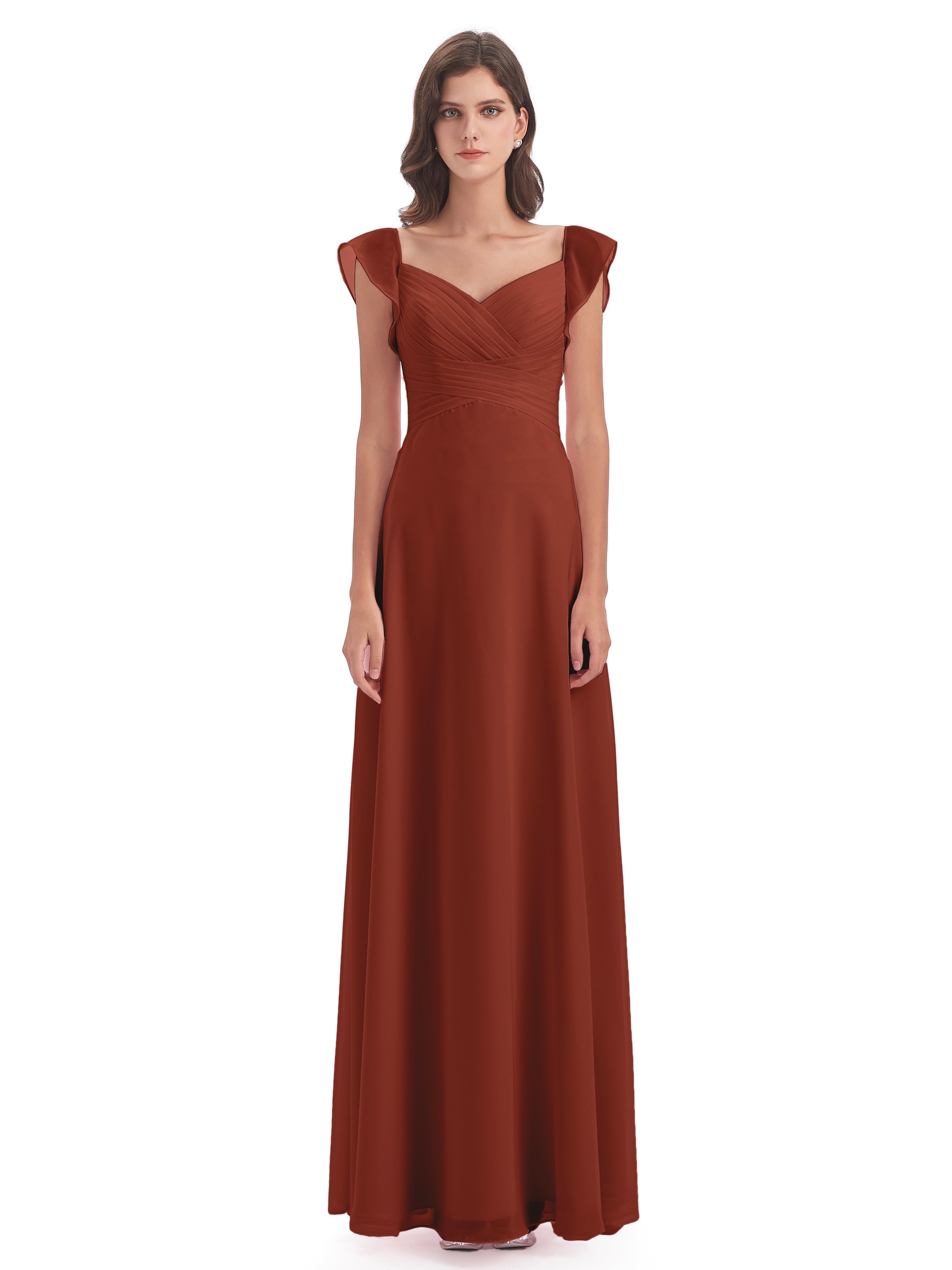 Robes De Demoiselle D'Honneur De Rouille Fourreau/Colonne Col V Longue Robes Demoiselle D'Honneur