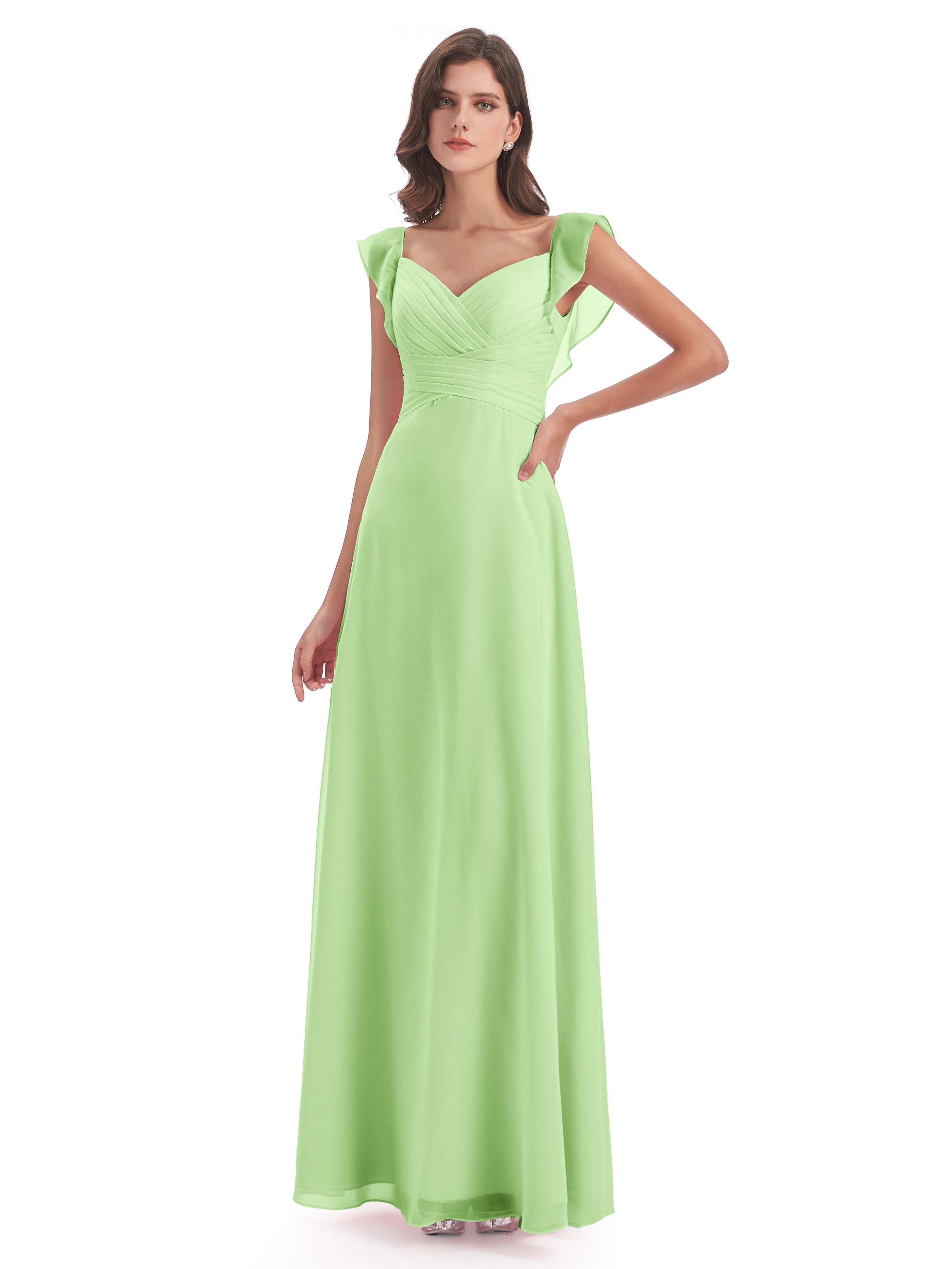 Robe De Demoiselle D Honneur Vert Sauge Fourreau/Colonne Col V Longue Robes Demoiselle D'Honneur