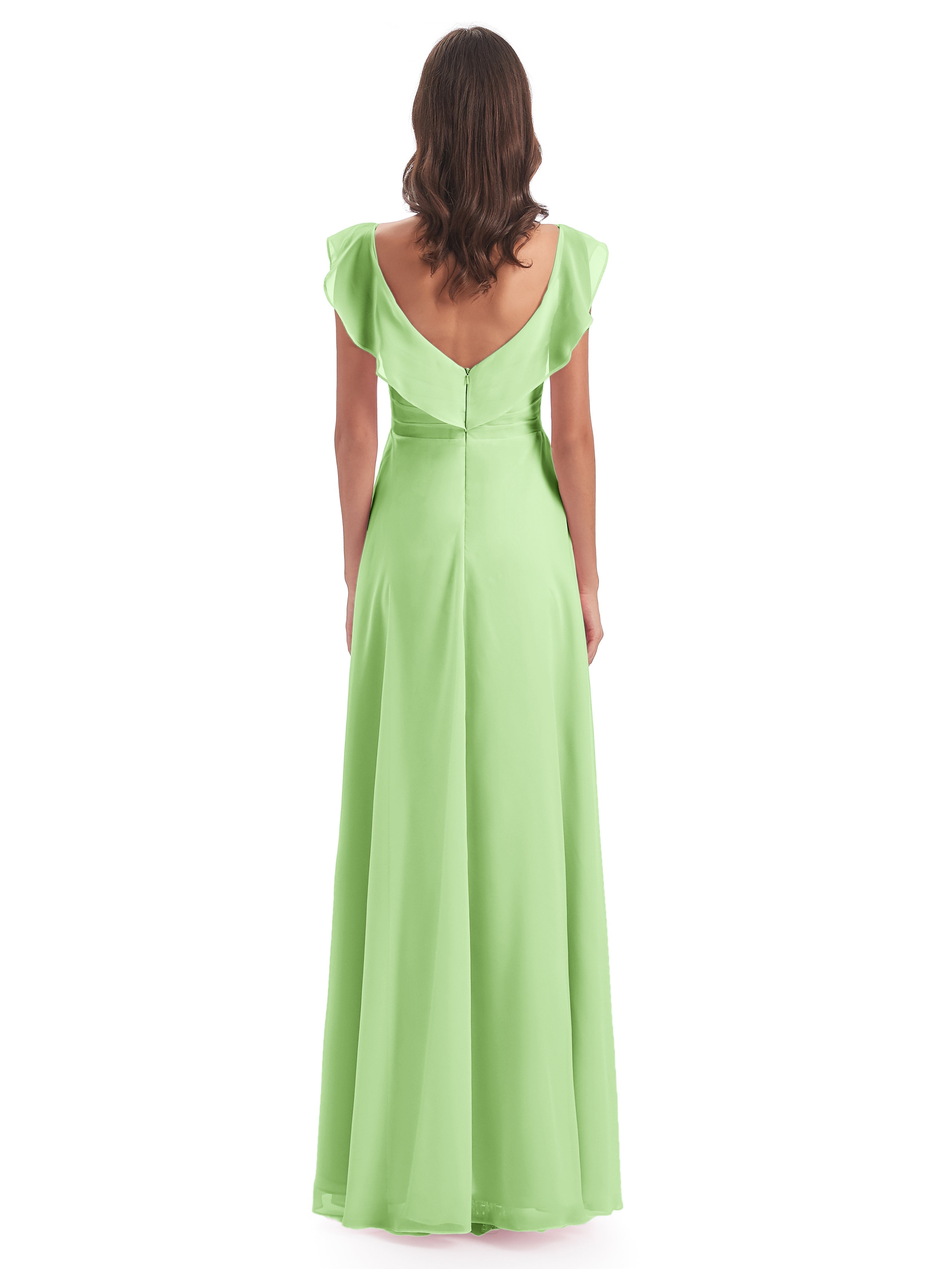 Robe De Demoiselle D Honneur Vert Sauge Fourreau/Colonne Col V Longue Robes Demoiselle D'Honneur