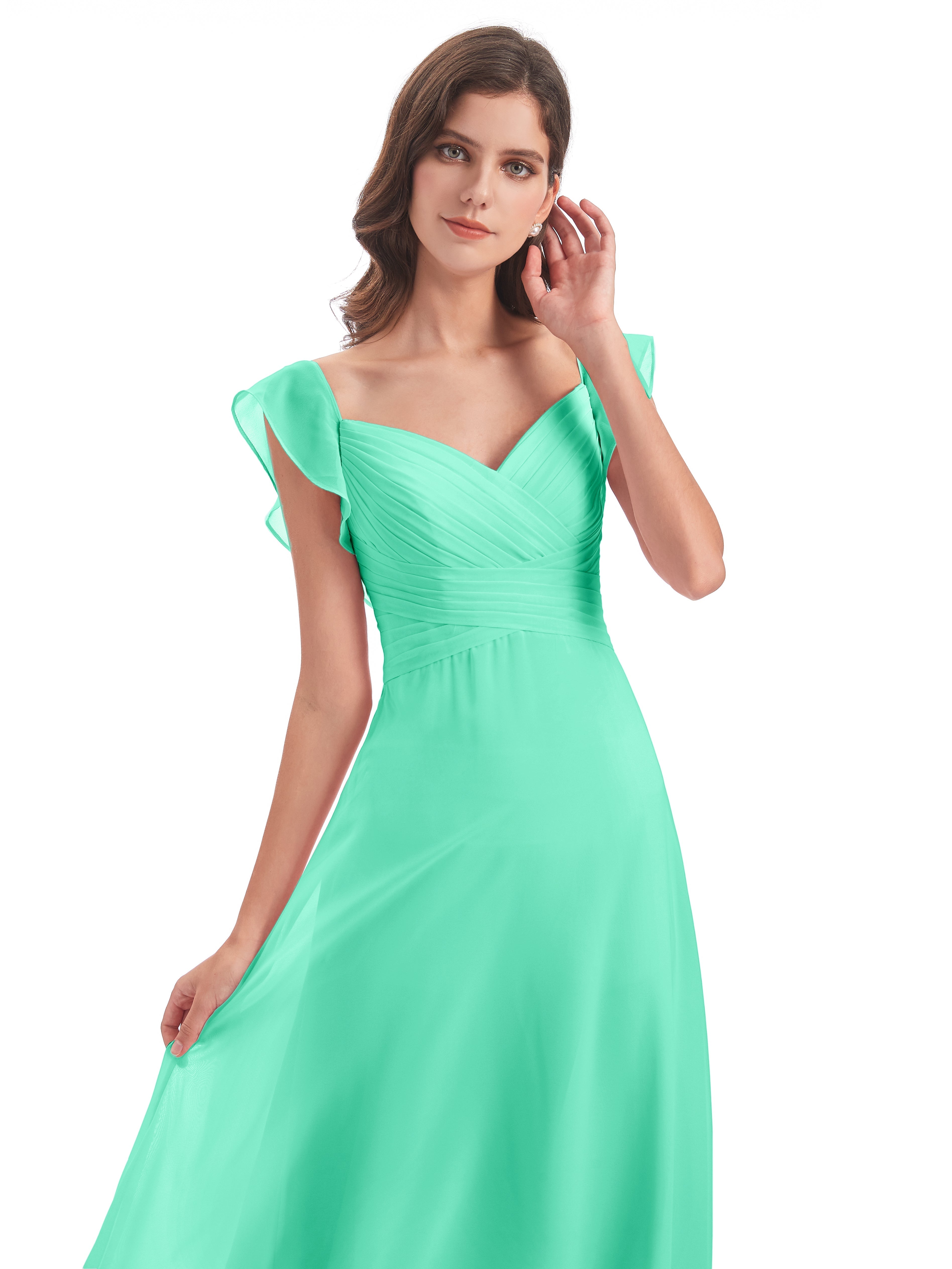 Robes De Demoiselle D'Honneur Bleu Turquoise Fourreau/Colonne Col V Longue Robes Demoiselle D'Honneur