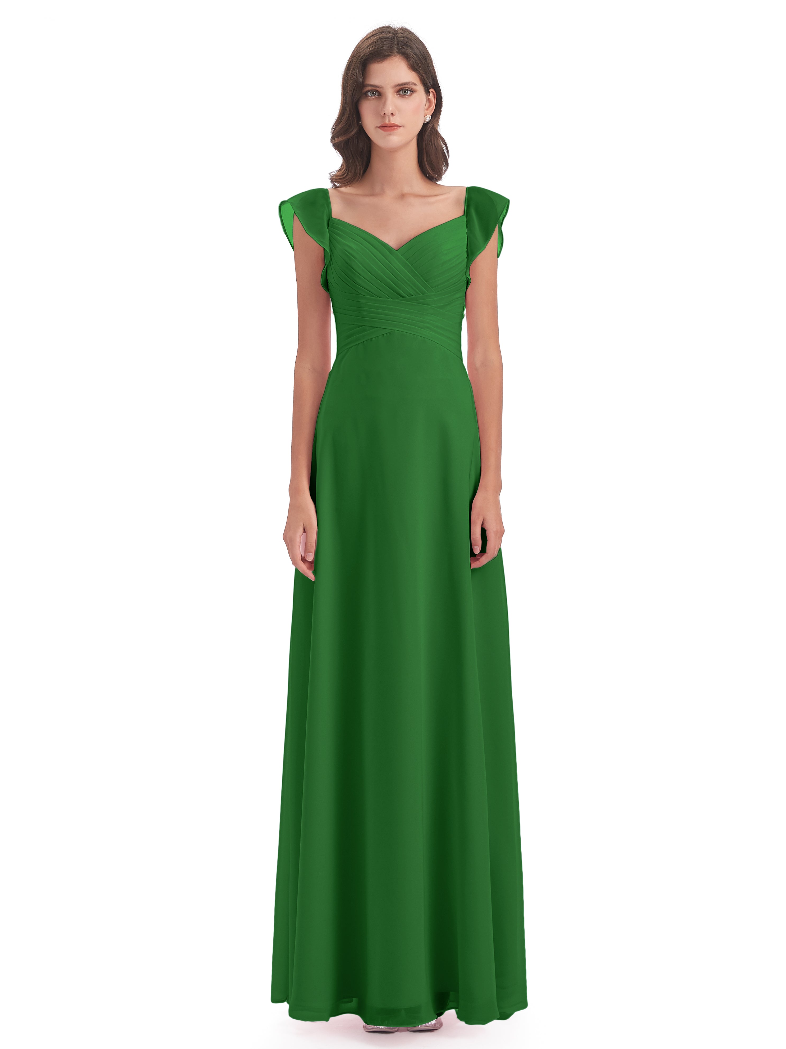 Robe Verte Demoiselle D Honneur Fourreau/Colonne Col V Longue Robes Demoiselle D'Honneur