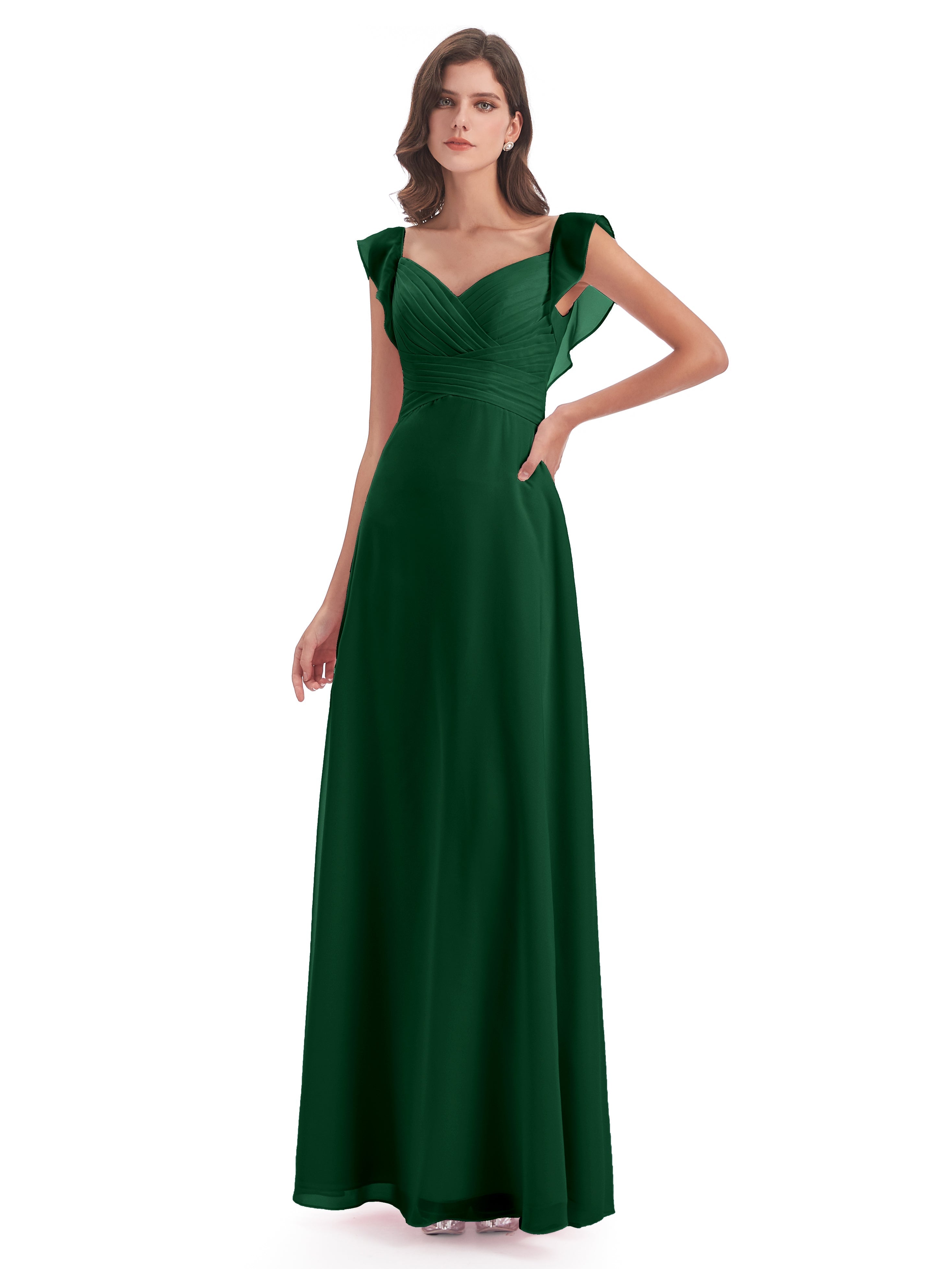 Robes De Demoiselle D'Honneur Vert Foncé Fourreau/Colonne Col V Longue Robes Demoiselle D'Honneur