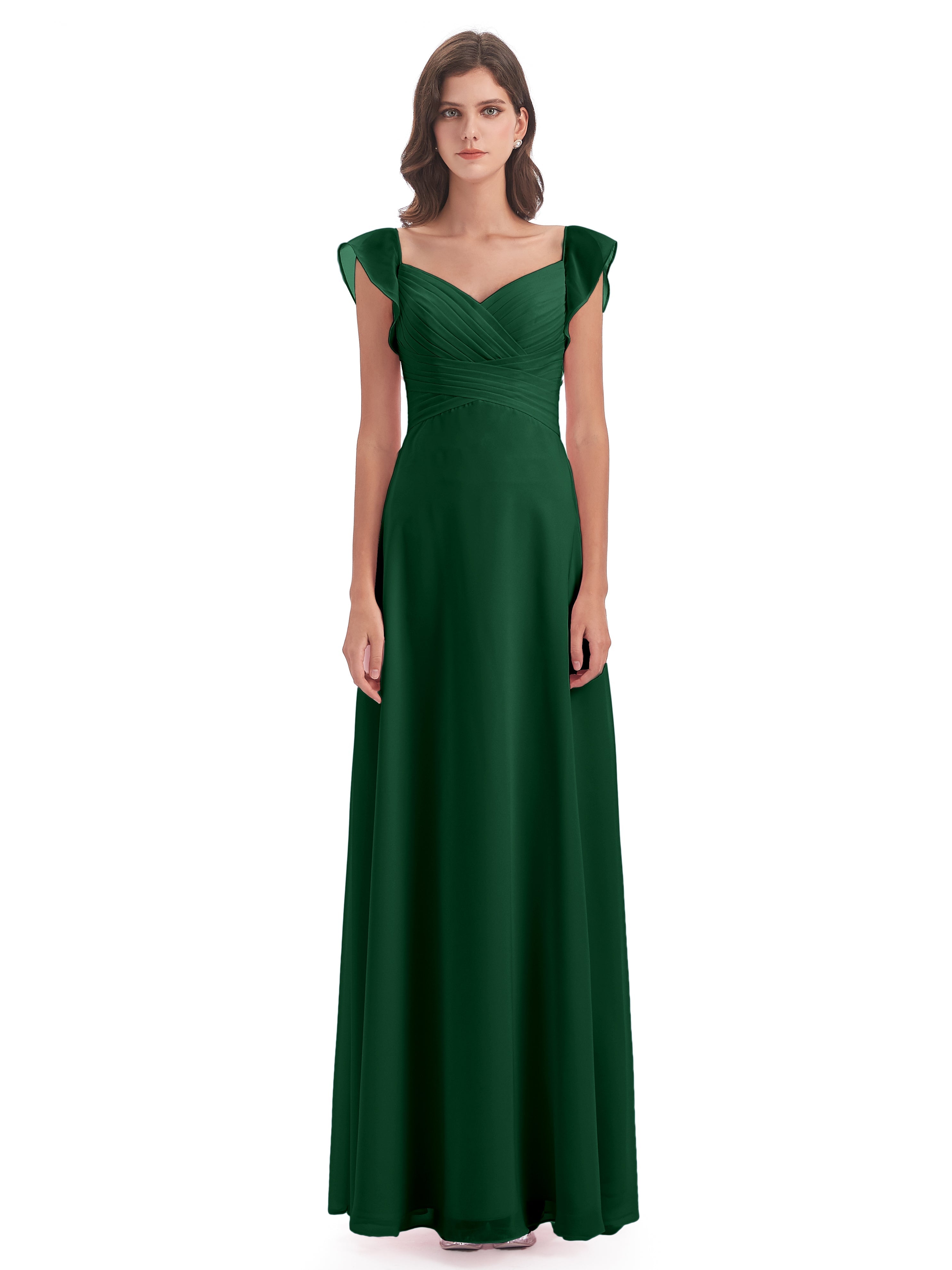 Robes De Demoiselle D'Honneur Vert Foncé Fourreau/Colonne Col V Longue Robes Demoiselle D'Honneur