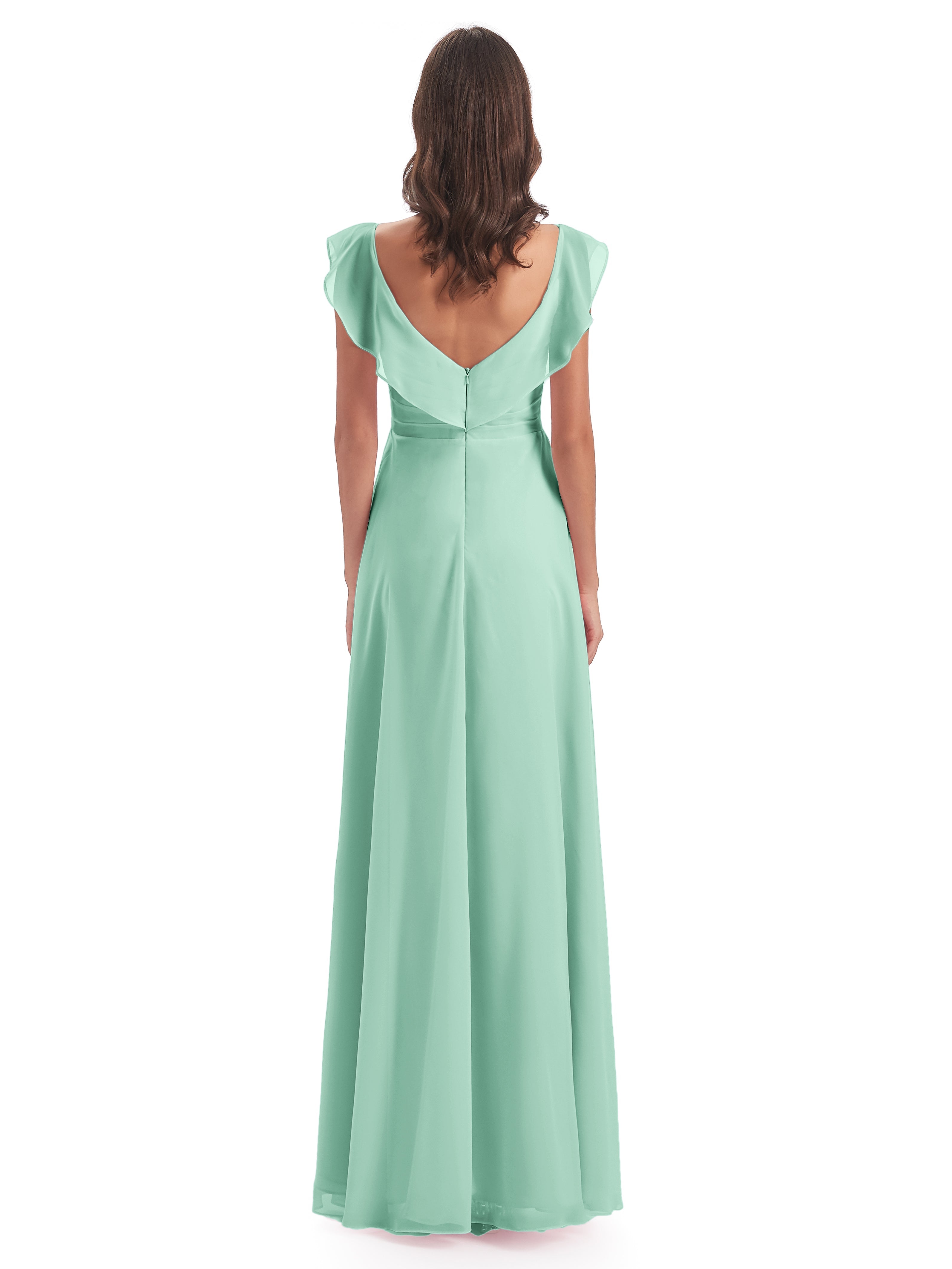 Robes De Demoiselle D'Honneur Vert Menthe Fourreau/Colonne Col V Longue Robes Demoiselle D'Honneur