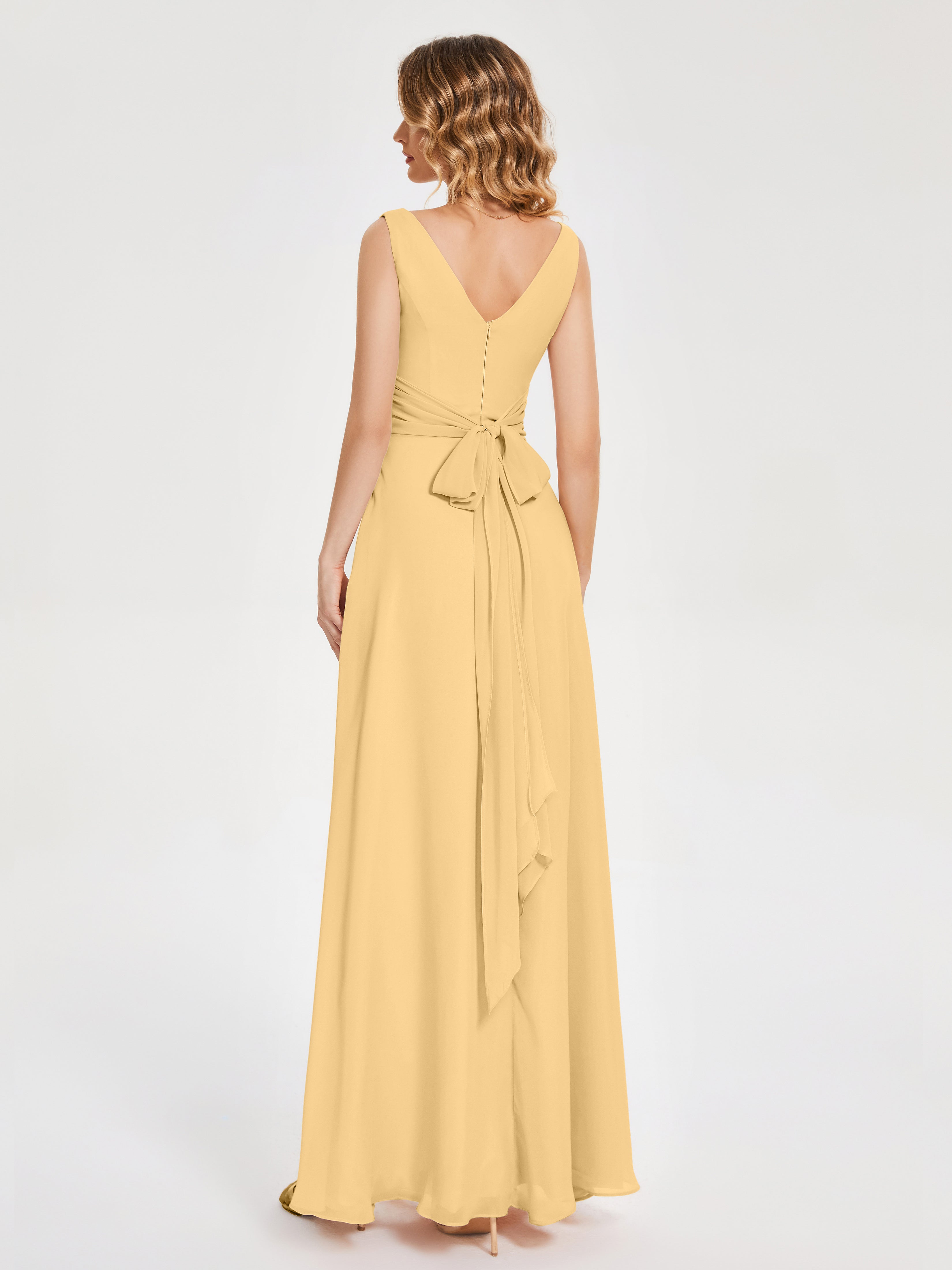 Robe Or Demoiselle D Honneur Bretelles Fendue Col V Mousseline Robes Demoiselle D'Honneur