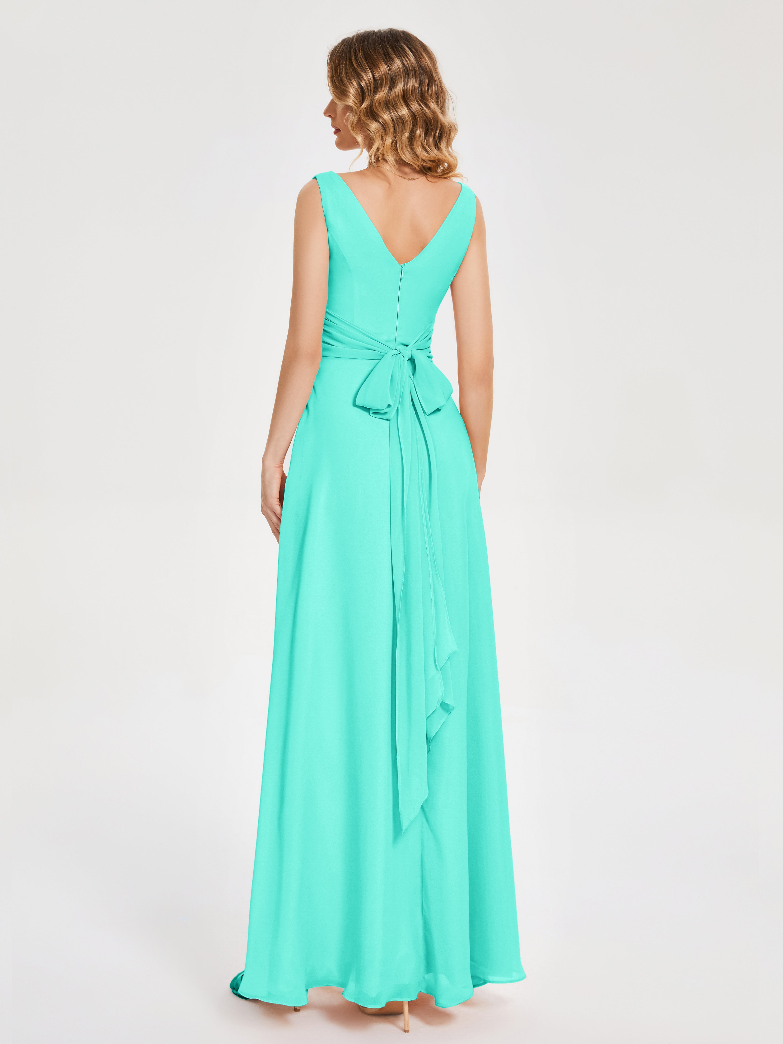 Robes De Demoiselle D'Honneur Spa Bretelles Fendue Col V Mousseline Robes Demoiselle D'Honneur