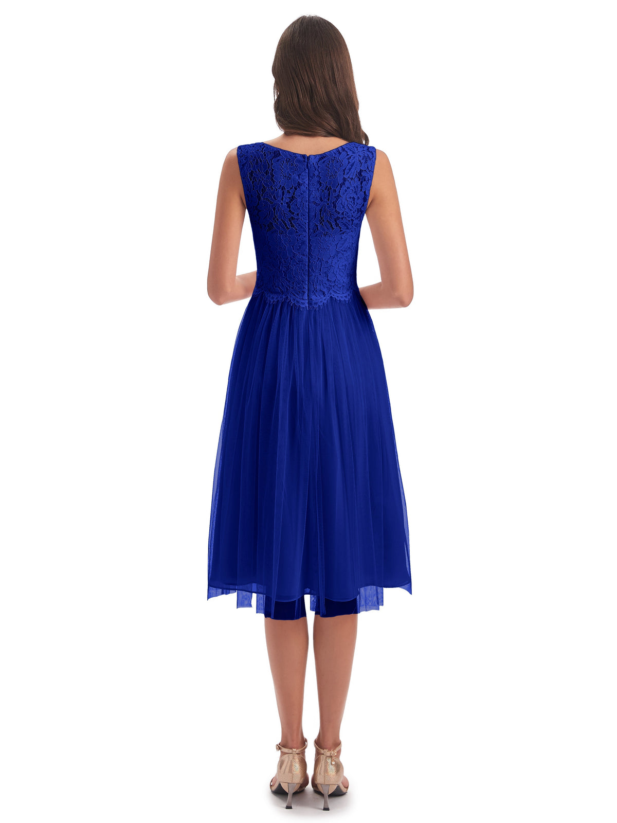 Demoiselle D'Honneur Bleu Royal Bateau Longueur Genou Tulle/Dentelle Robes Demoiselle D'Honneur