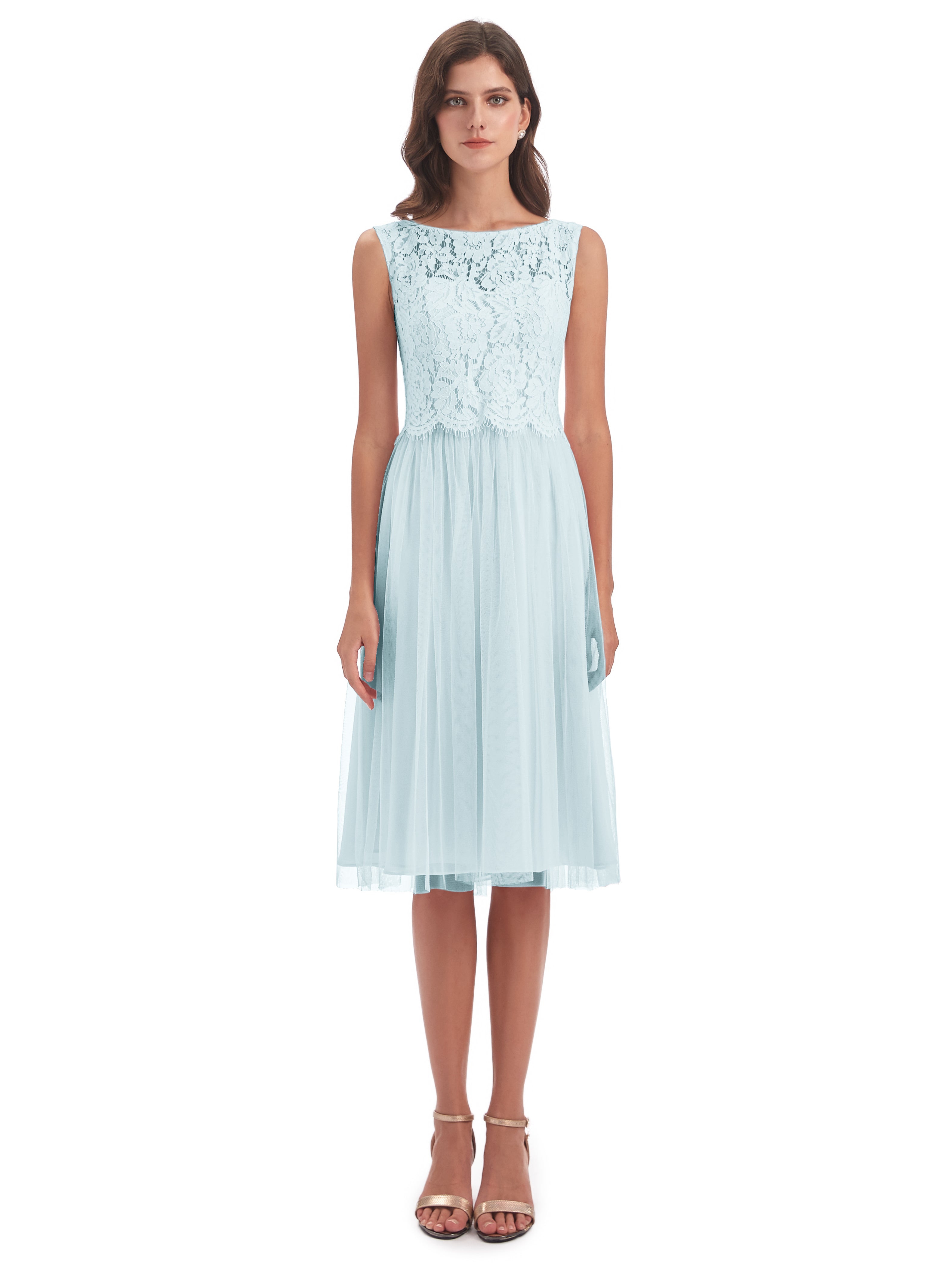 Robe De Demoiselle D'Honneur Brume Bateau Longueur Genou Tulle/Dentelle Robes Demoiselle D'Honneur