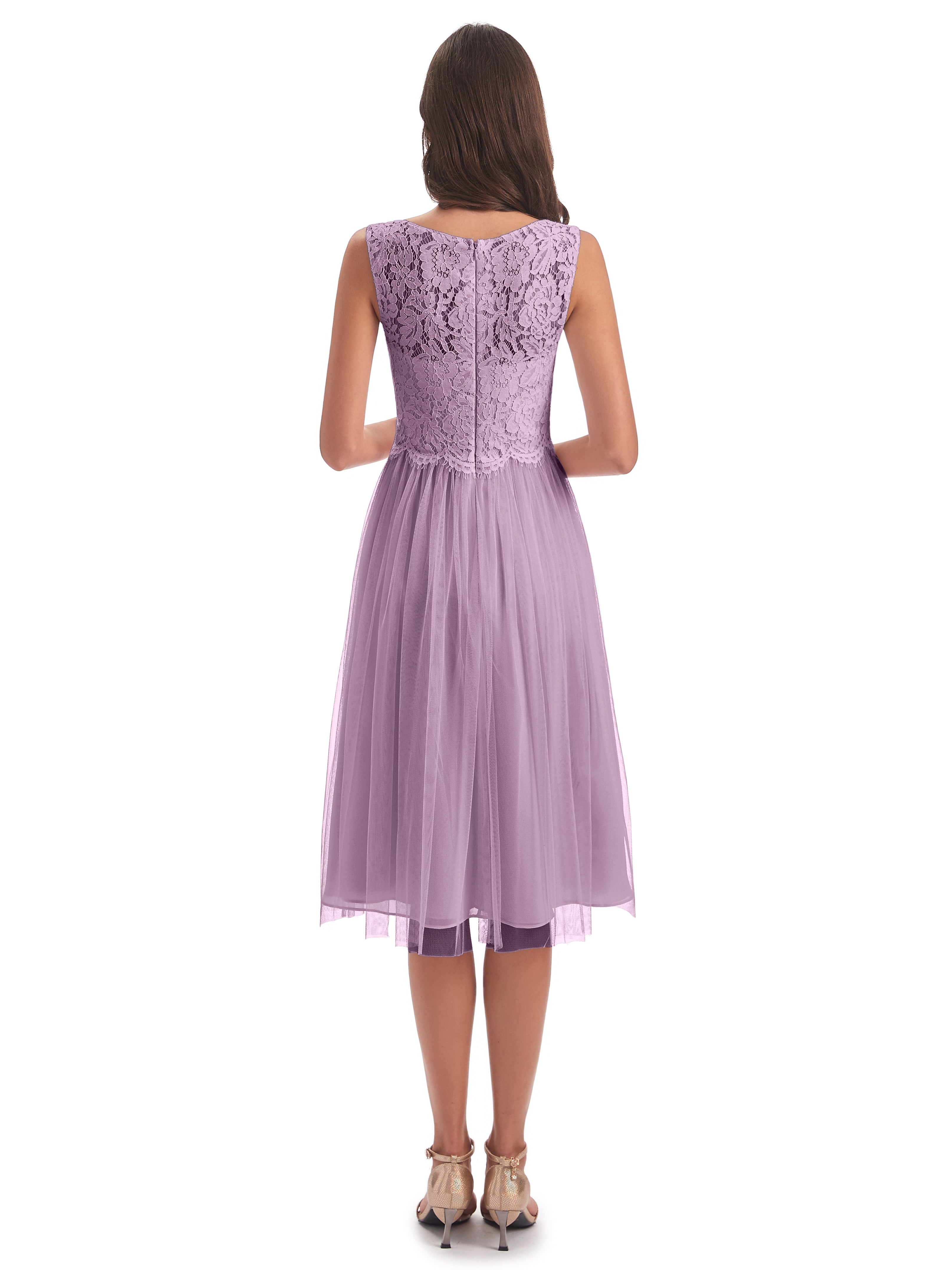 Robes De Demoiselle D'Honneur Glycine Bateau Longueur Genou Tulle/Dentelle Robes Demoiselle D'Honneur