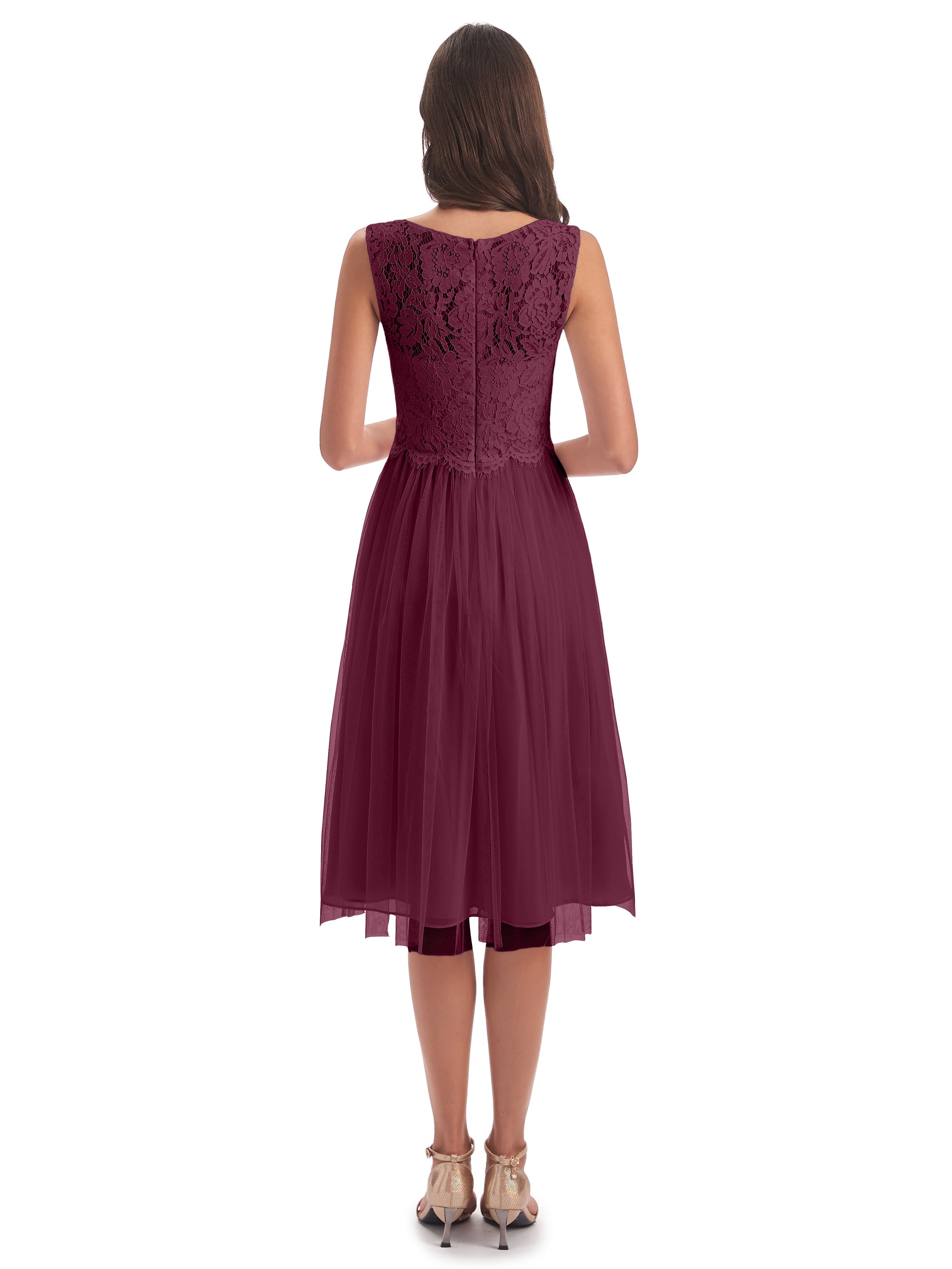Robes De Demoiselle D'Honneur Mûre Bateau Longueur Genou Tulle/Dentelle Robes Demoiselle D'Honneur