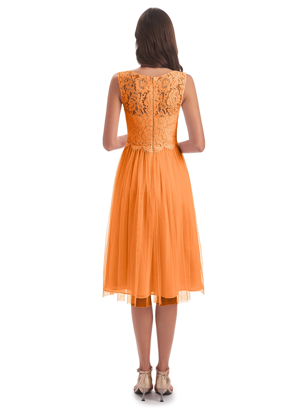 Robes De Demoiselle D'Honneur Orange Bateau Longueur Genou Tulle/Dentelle Robes Demoiselle D'Honneur