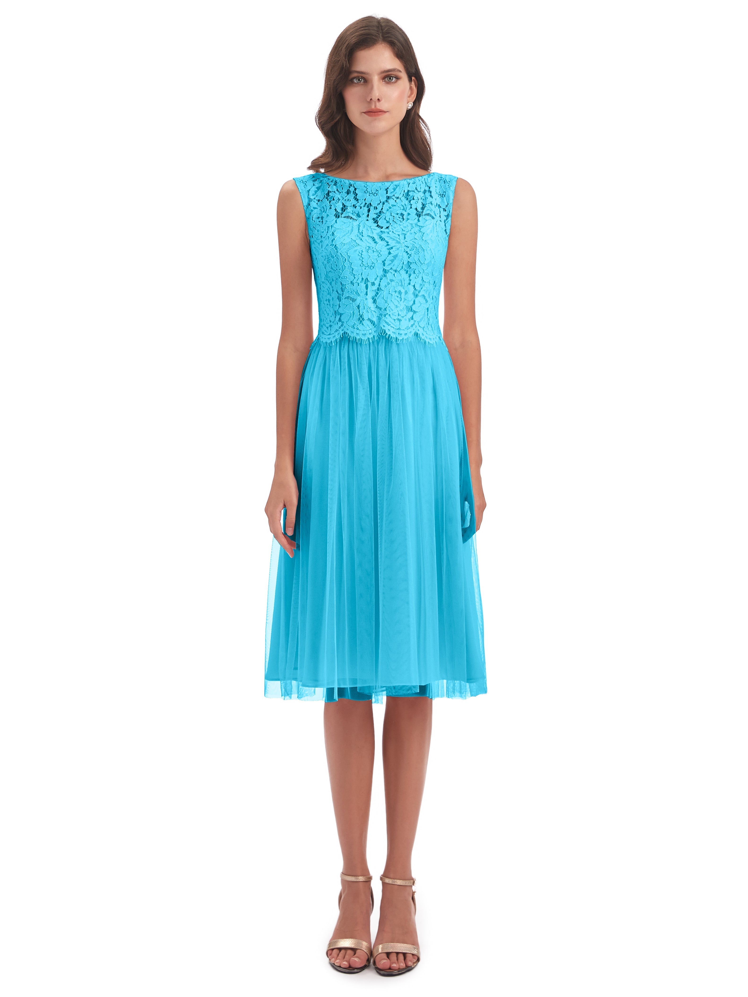 Robe De Demoiselle D'Honneur En Piscine Bateau Longueur Genou Tulle/Dentelle Robes Demoiselle D'Honneur