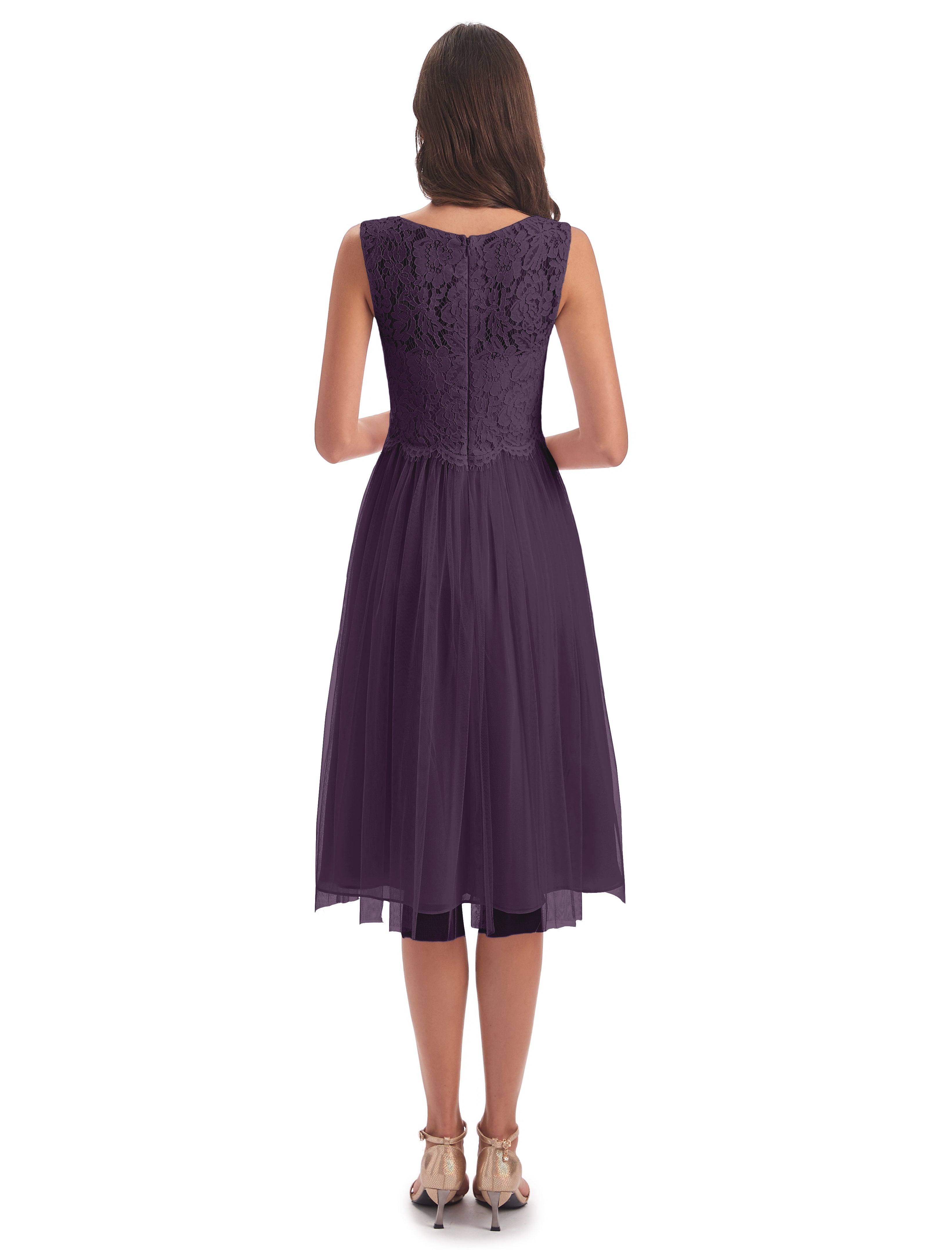 Robe Demoiselle D Honneur Plume Bateau Longueur Genou Tulle/Dentelle Robes Demoiselle D'Honneur