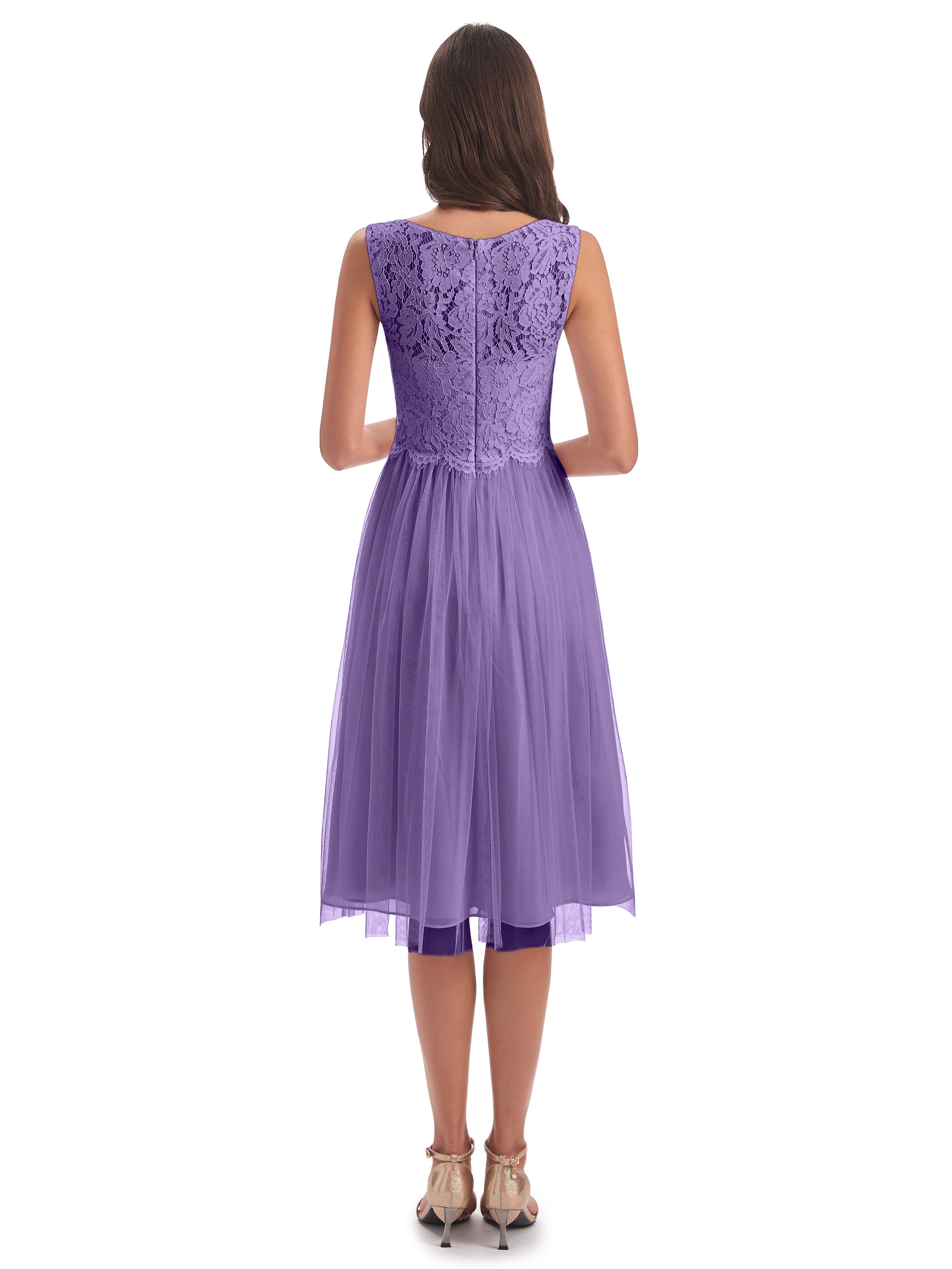 Robes De Demoiselle D'Honneur Tahiti Bateau Longueur Genou Tulle/Dentelle Robes Demoiselle D'Honneur