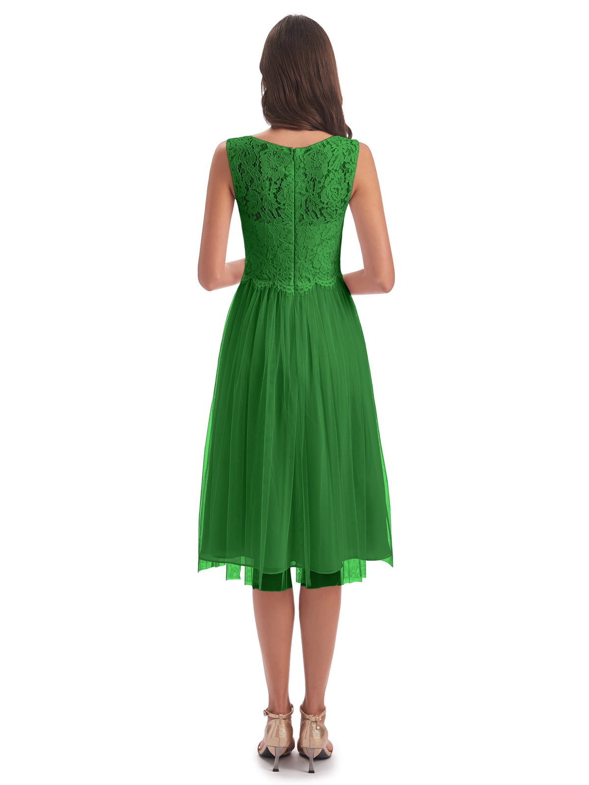 Robes De Demoiselle D'Honneur Vertes Bateau Longueur Genou Tulle/Dentelle Robes Demoiselle D'Honneur