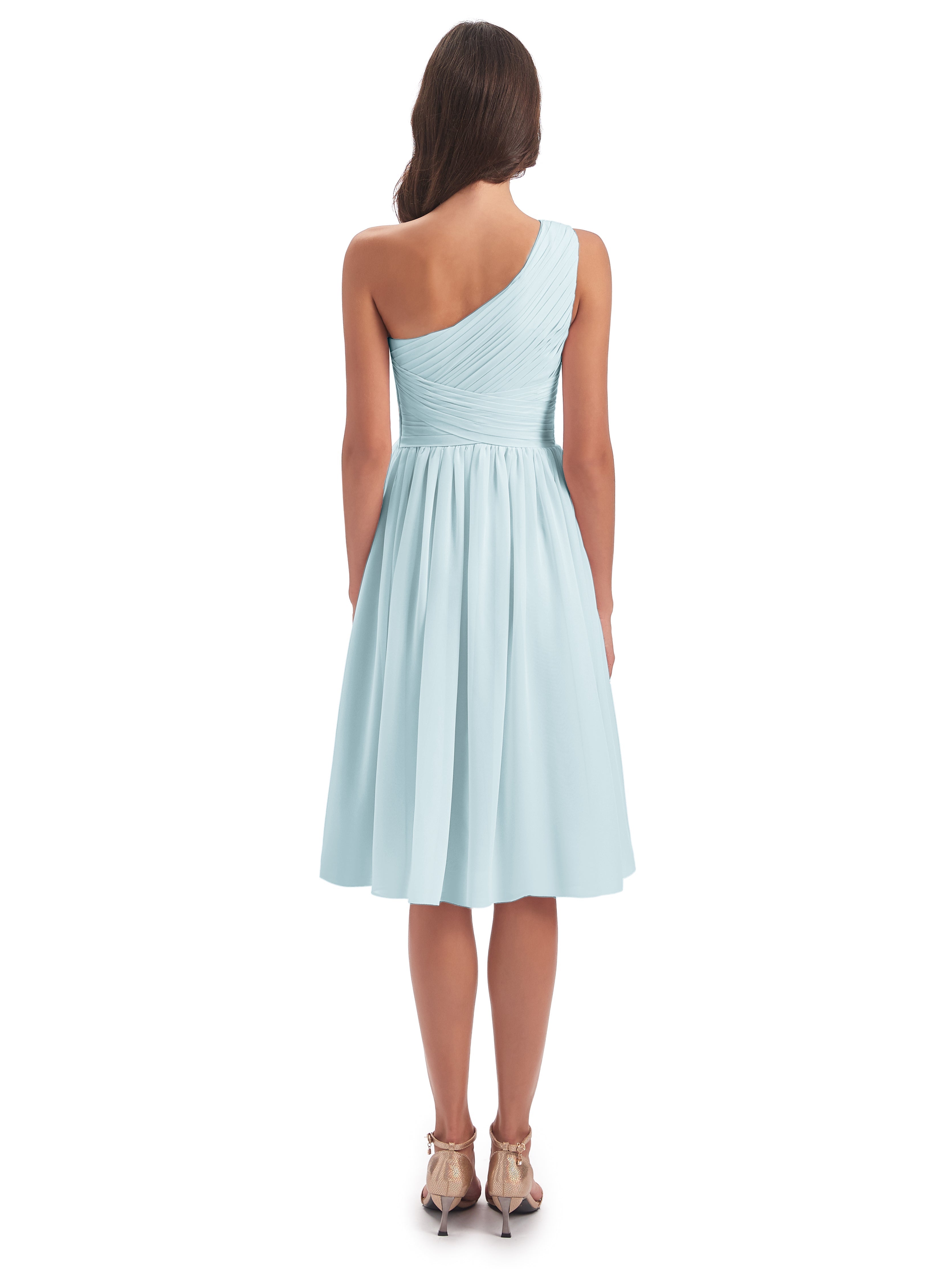 Robe De Demoiselle D'Honneur Brume Seule-Épaule Longueur Genou Mousseline Robes Demoiselle D'Honneur