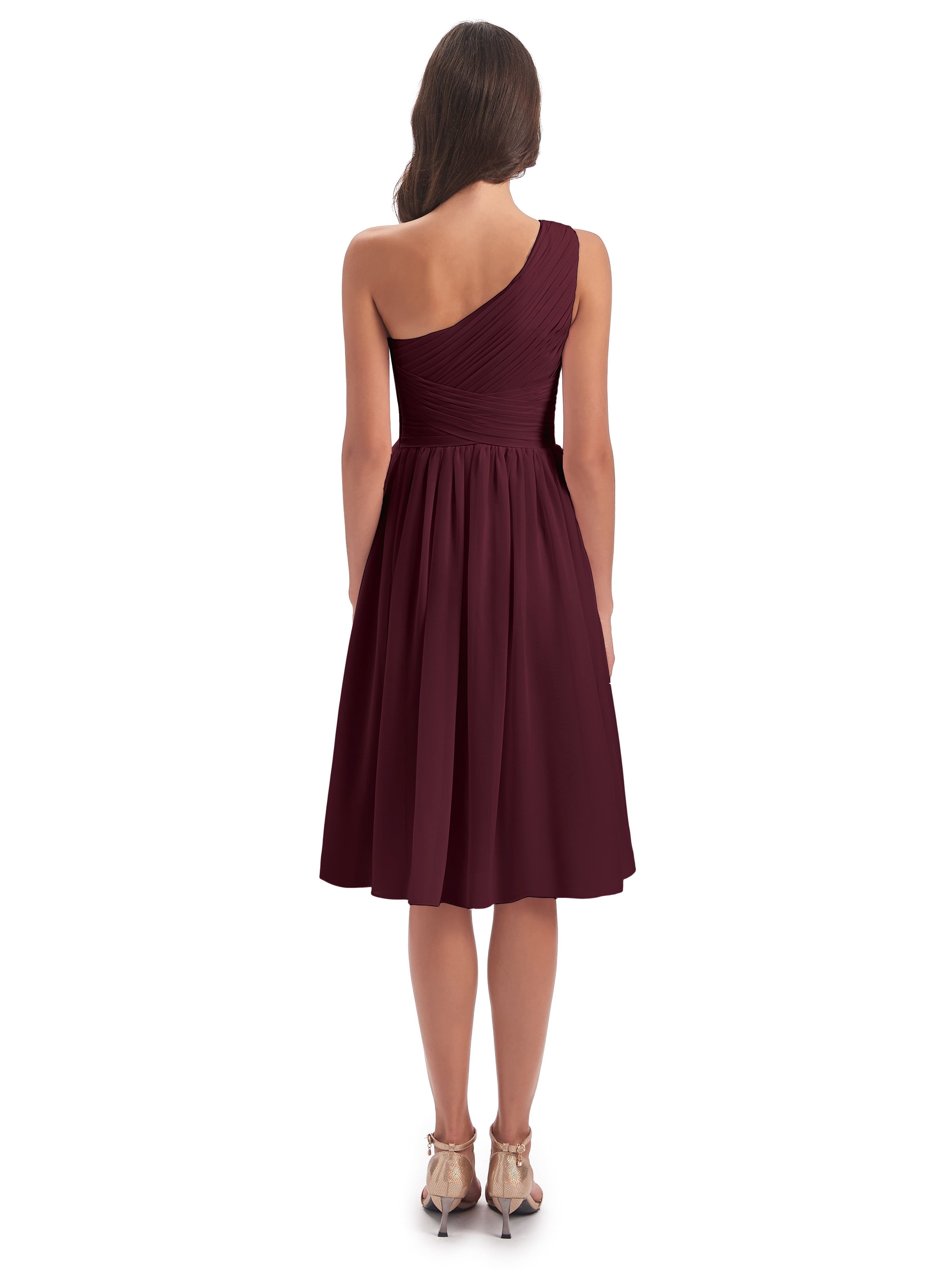 Robes De Demoiselle D'Honneur Cabernet Seule-Épaule Longueur Genou Mousseline Robes Demoiselle D'Honneur