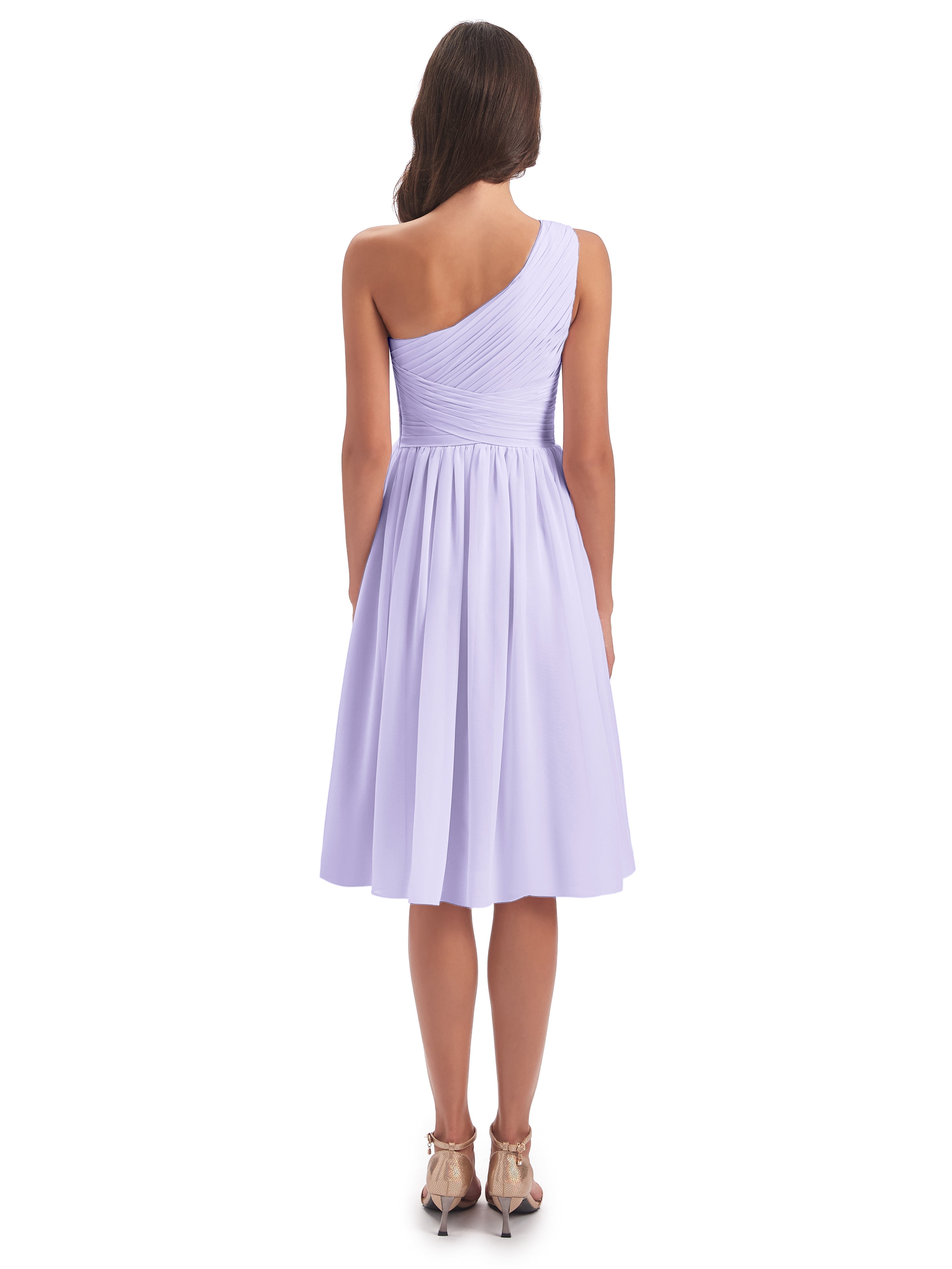 Robes De Demoiselle D'Honneur Lilas Seule-Épaule Longueur Genou Mousseline Robes Demoiselle D'Honneur