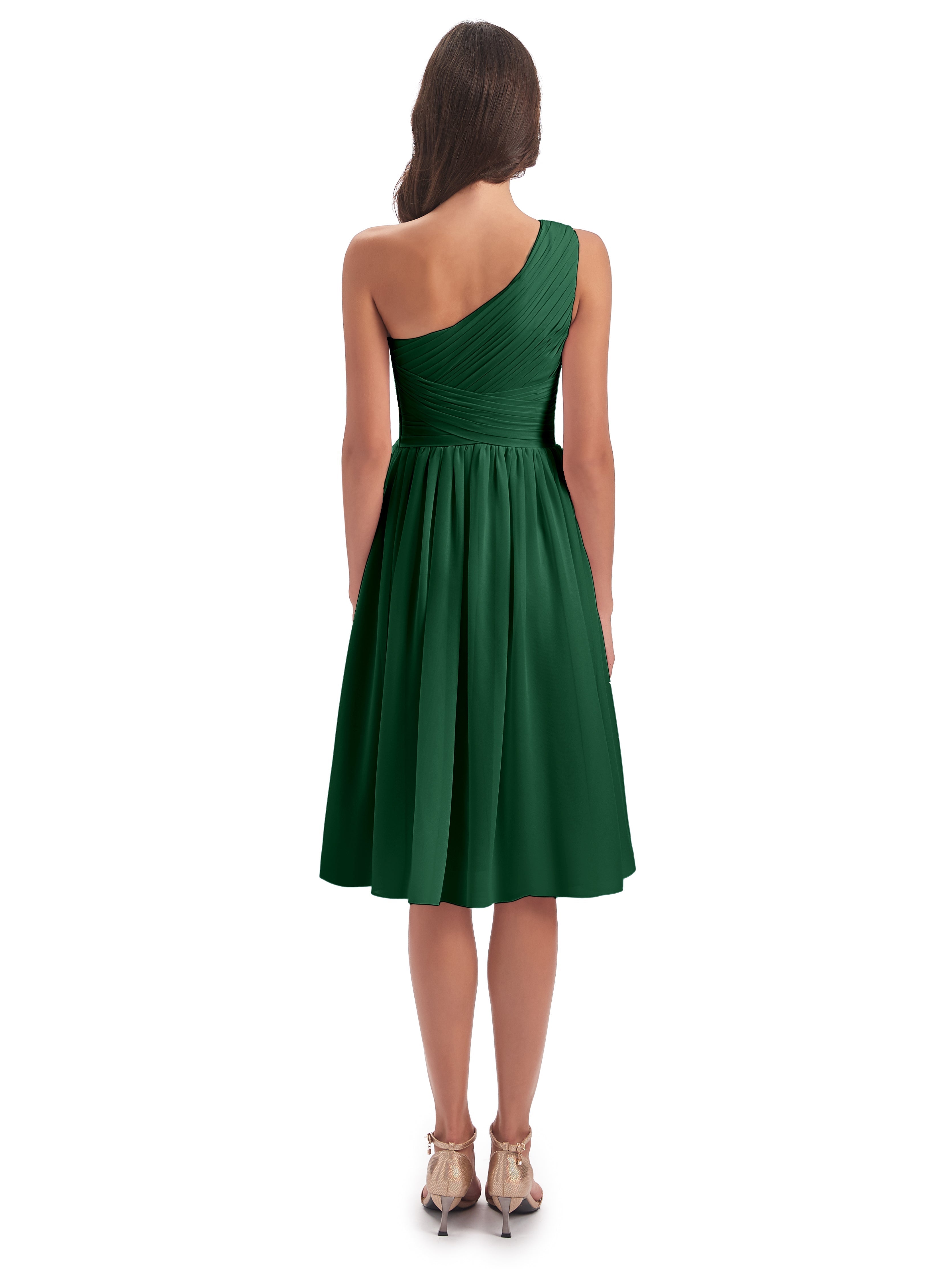 Demoiselle D'Honneur Vert Foncé Seule-Épaule Longueur Genou Mousseline Robes Demoiselle D'Honneur