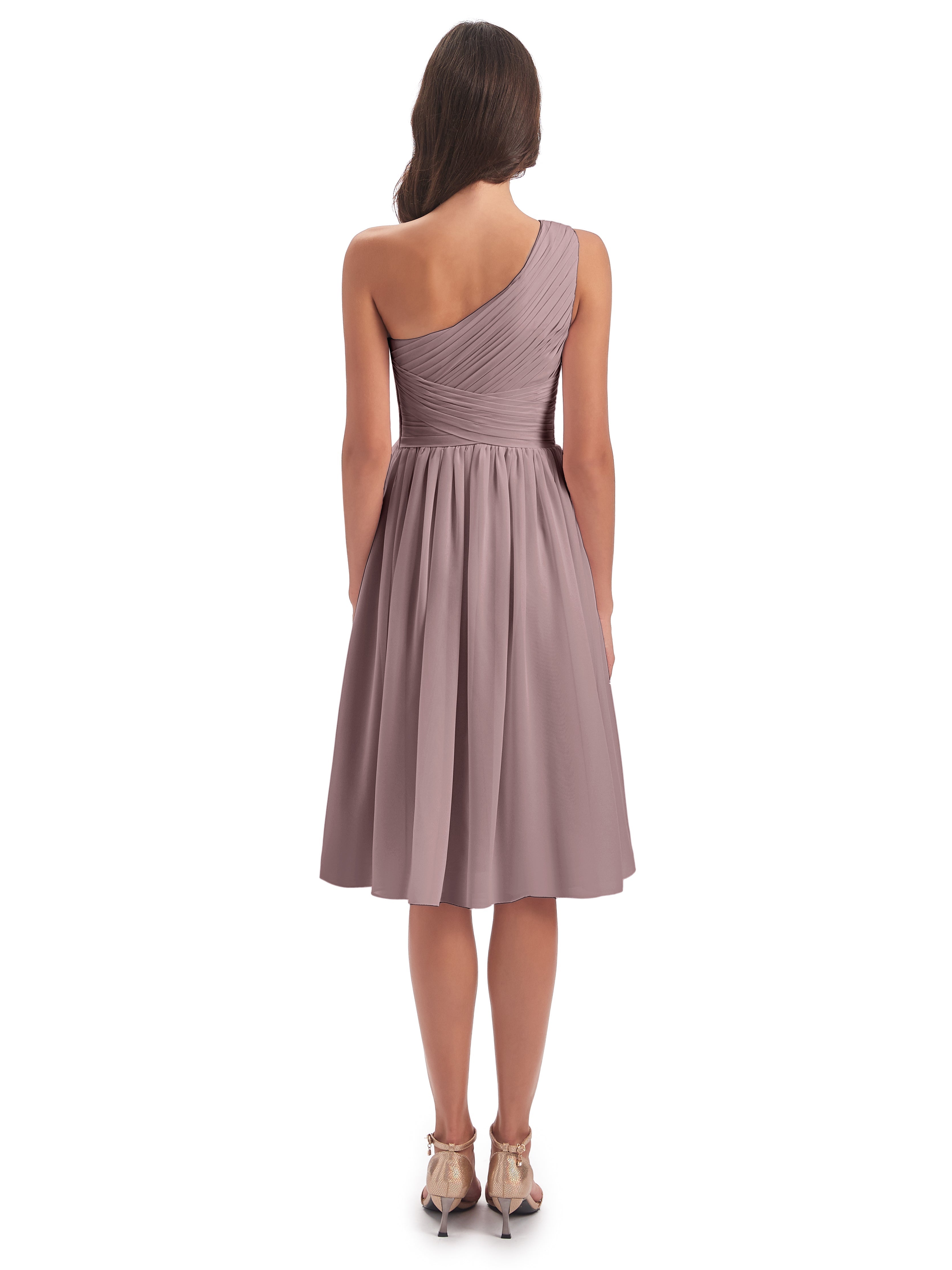 Robes De Demoiselle D'Honneur Vintage Mauve Seule-Épaule Longueur Genou Mousseline Robes Demoiselle D'Honneur