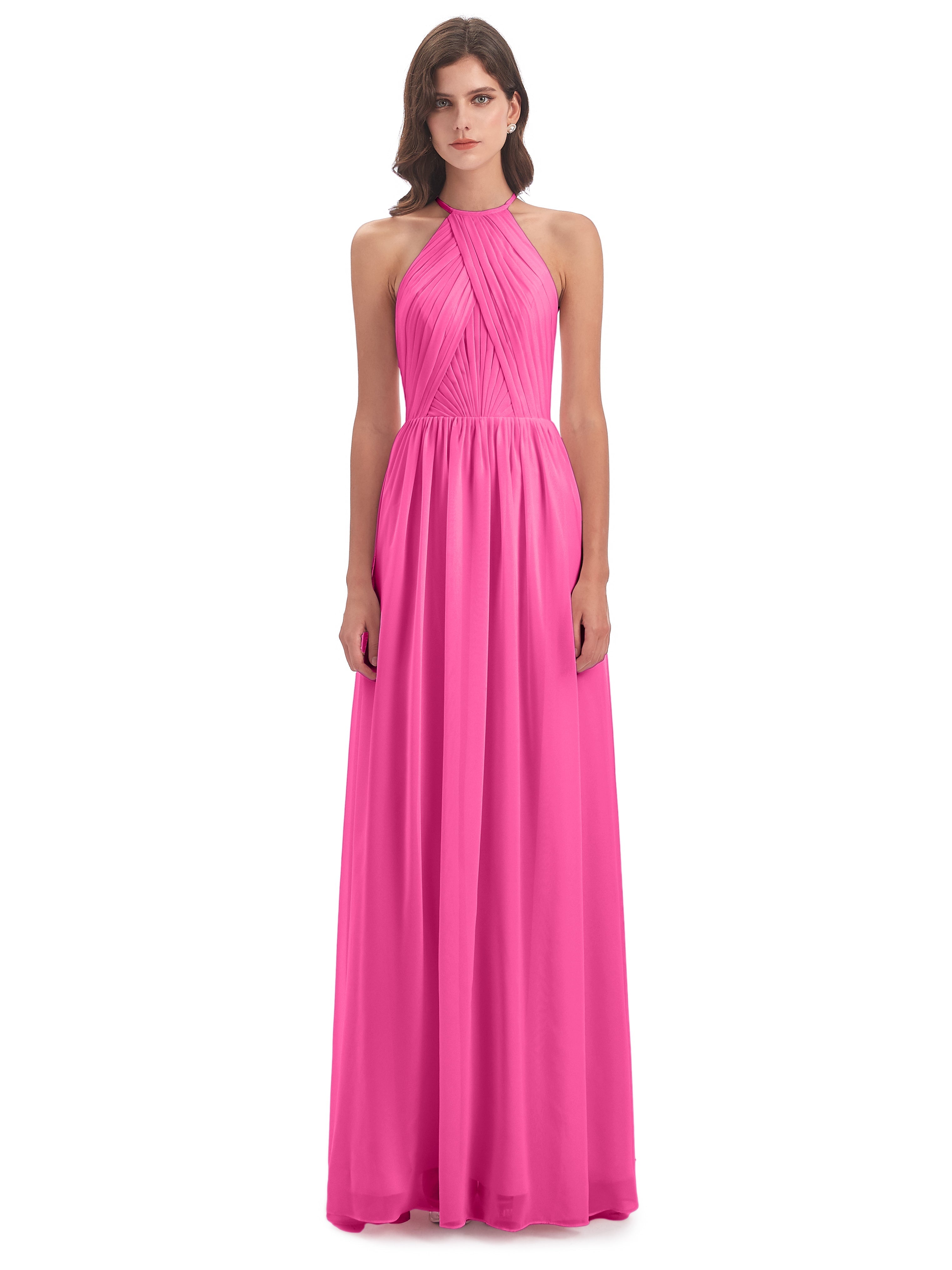 Robe Demoiselle D Honneur En Azalée Dos Ouvert Licou Mousseline Robes Demoiselle D'Honneur