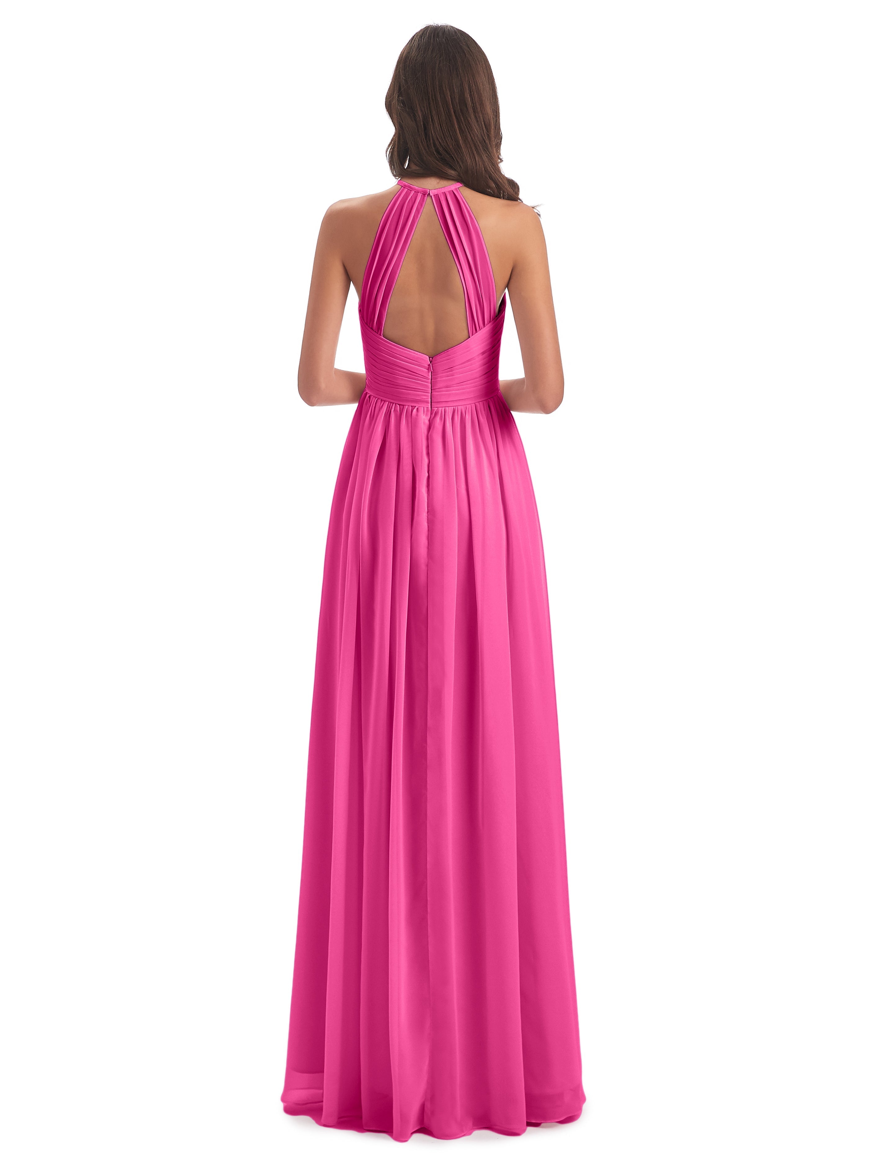 Robe Demoiselle D Honneur En Azalée Dos Ouvert Licou Mousseline Robes Demoiselle D'Honneur