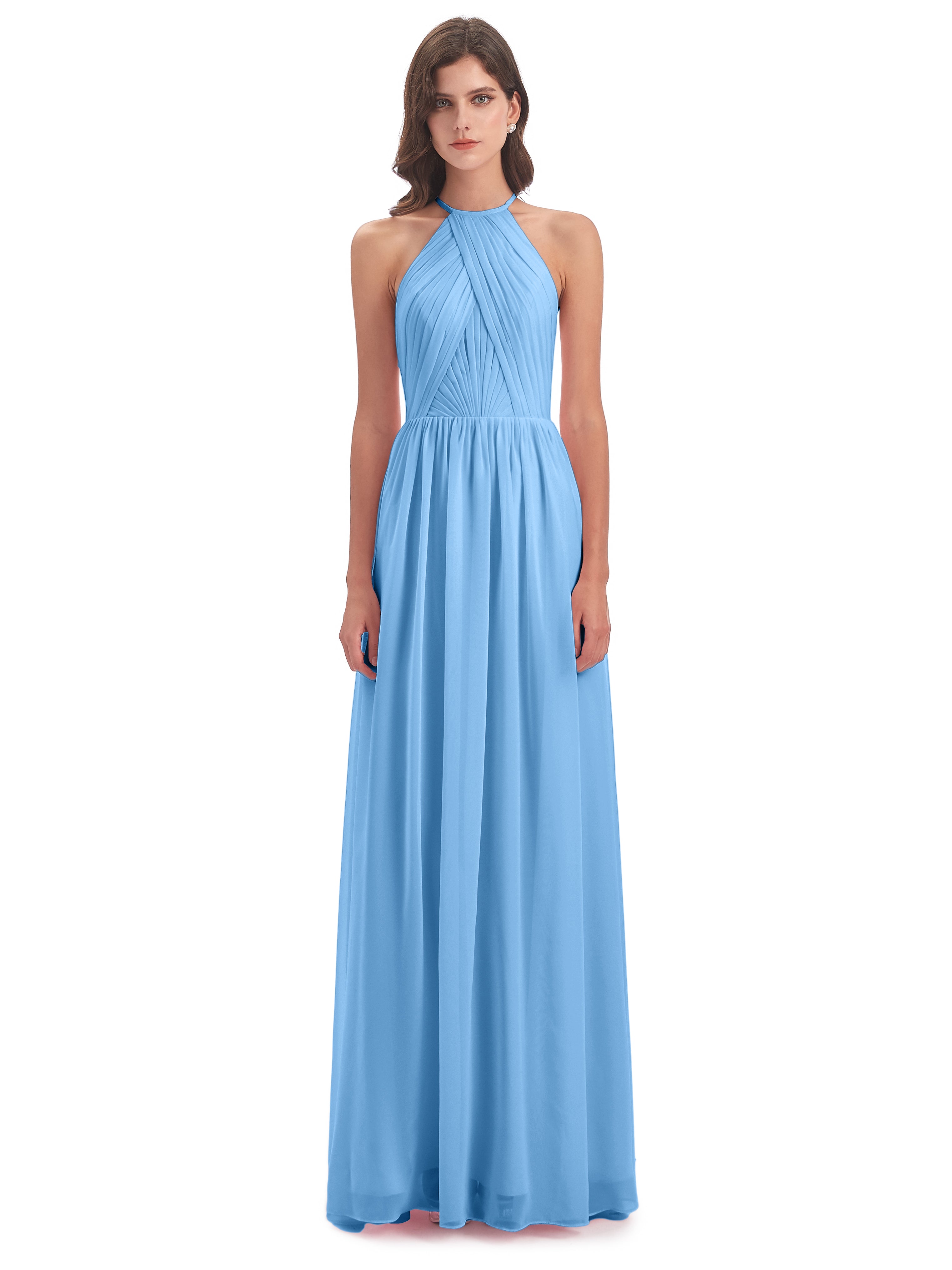 Robes Demoiselle D Honneur Bleu Dos Ouvert Licou Mousseline Robes Demoiselle D'Honneur