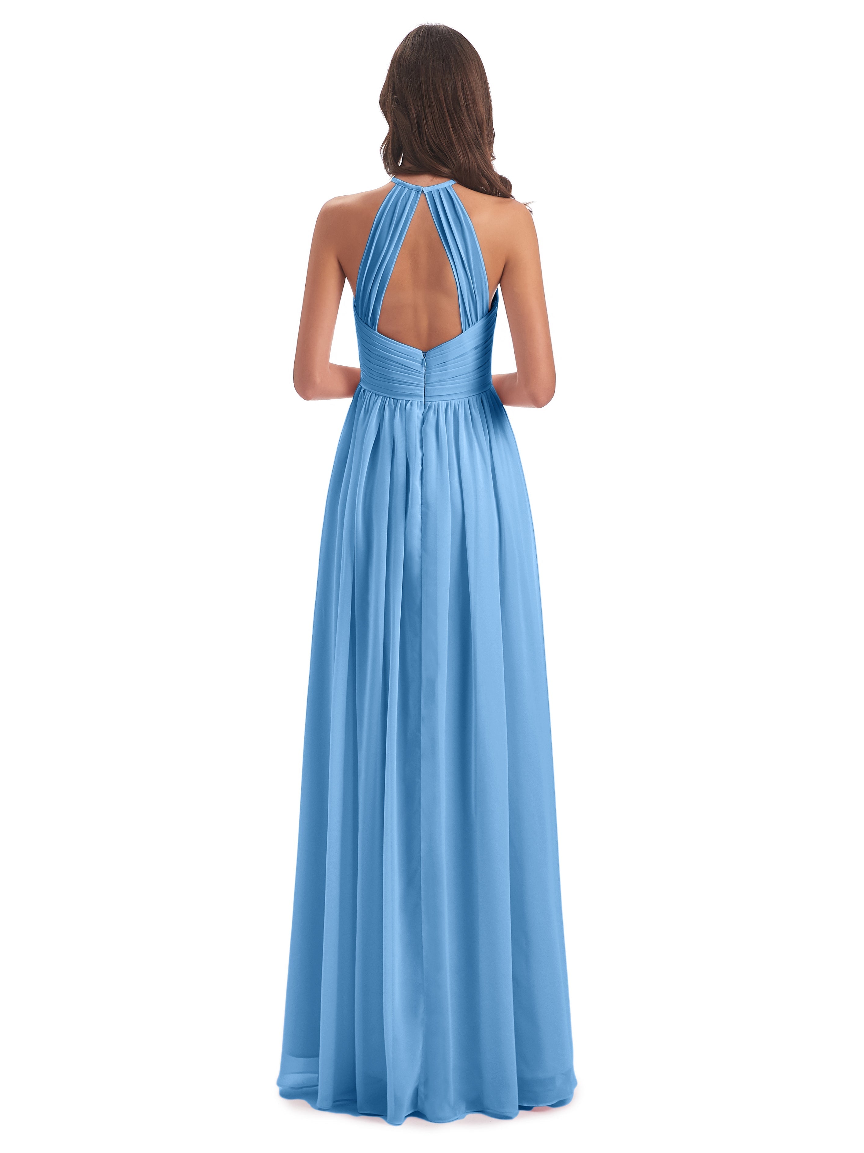 Robes Demoiselle D Honneur Bleu Dos Ouvert Licou Mousseline Robes Demoiselle D'Honneur